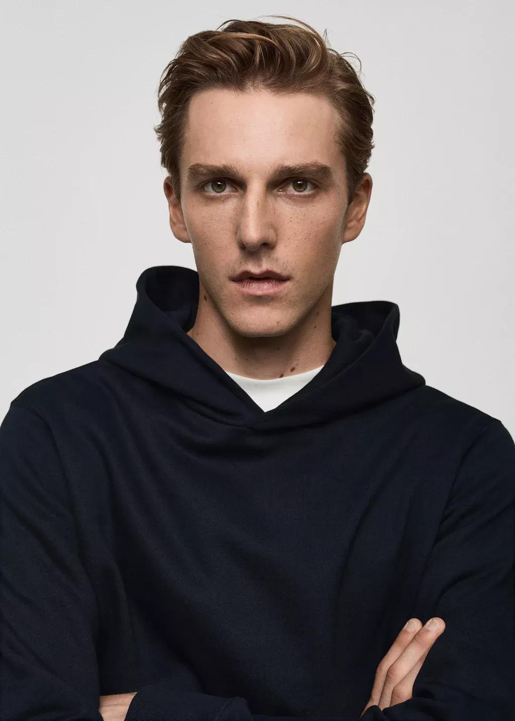 Navy Cotton Kangaroo-Hooded Sweatshirt, , large image number 1