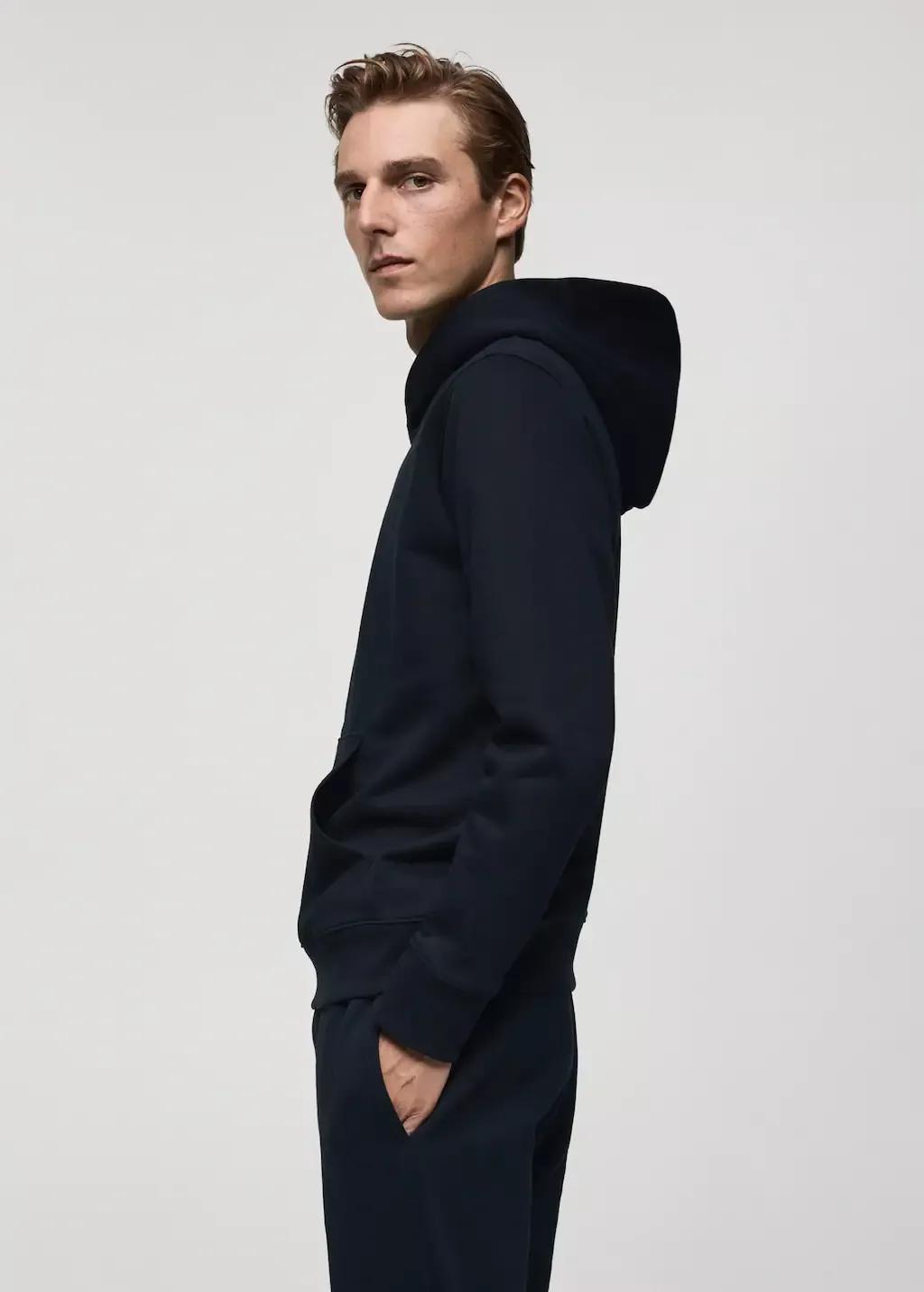 Navy Cotton Kangaroo-Hooded Sweatshirt, , large image number 2
