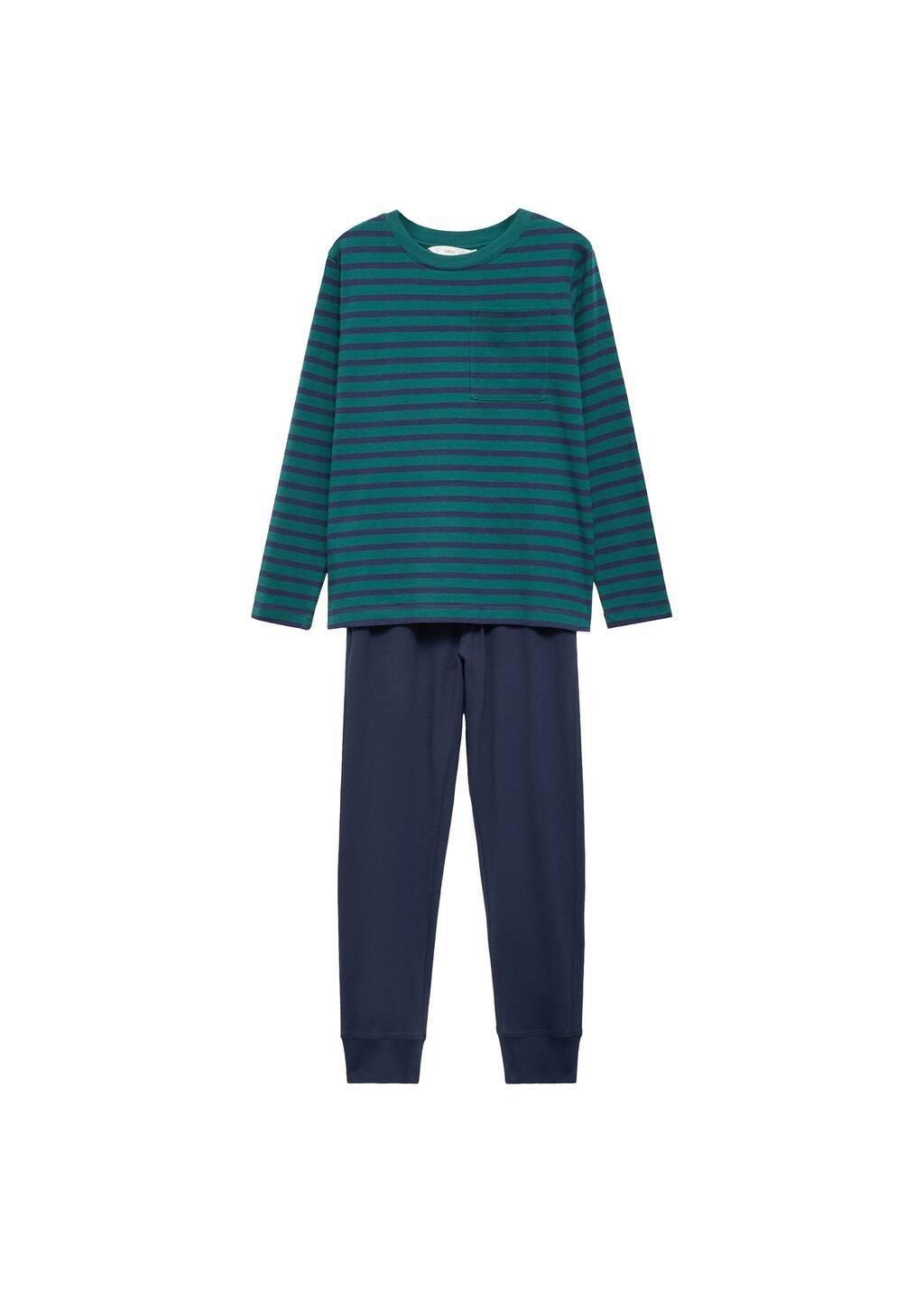 GREEN Striped long pyjamas, Kids Boy, , large image number 0