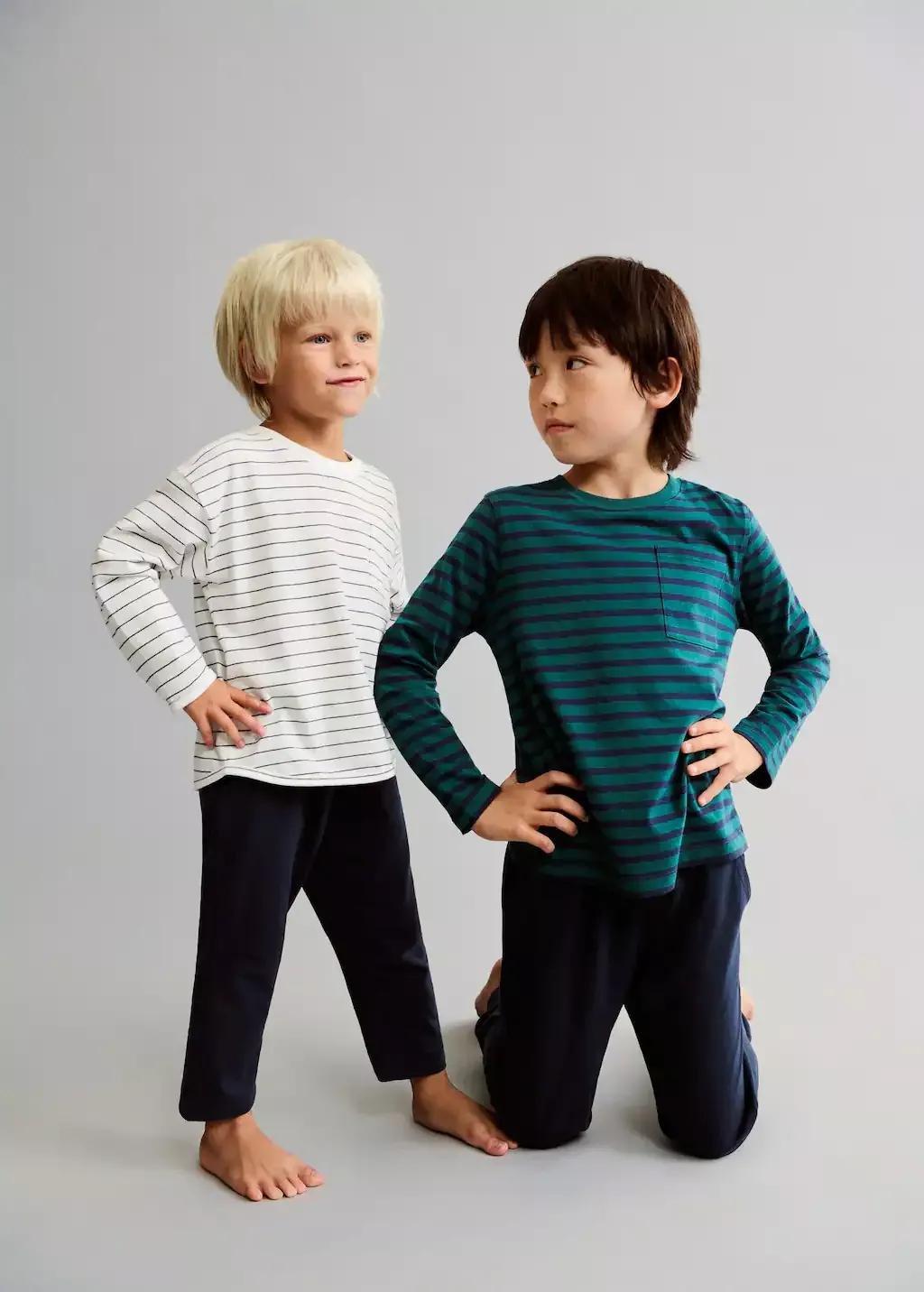 GREEN Striped long pyjamas, Kids Boy, , large image number 1