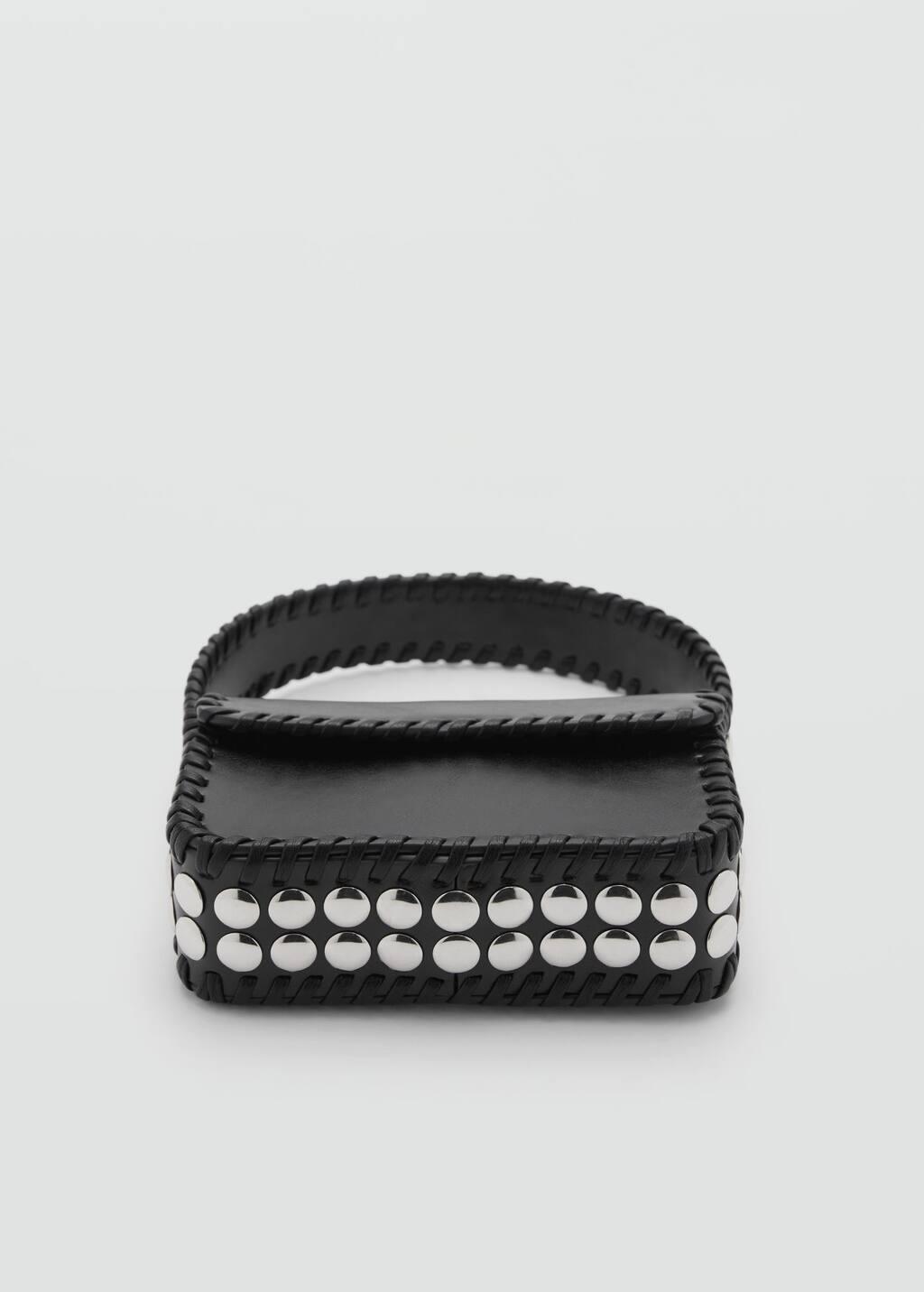 Black Studded Handbag, Black, large image number 2