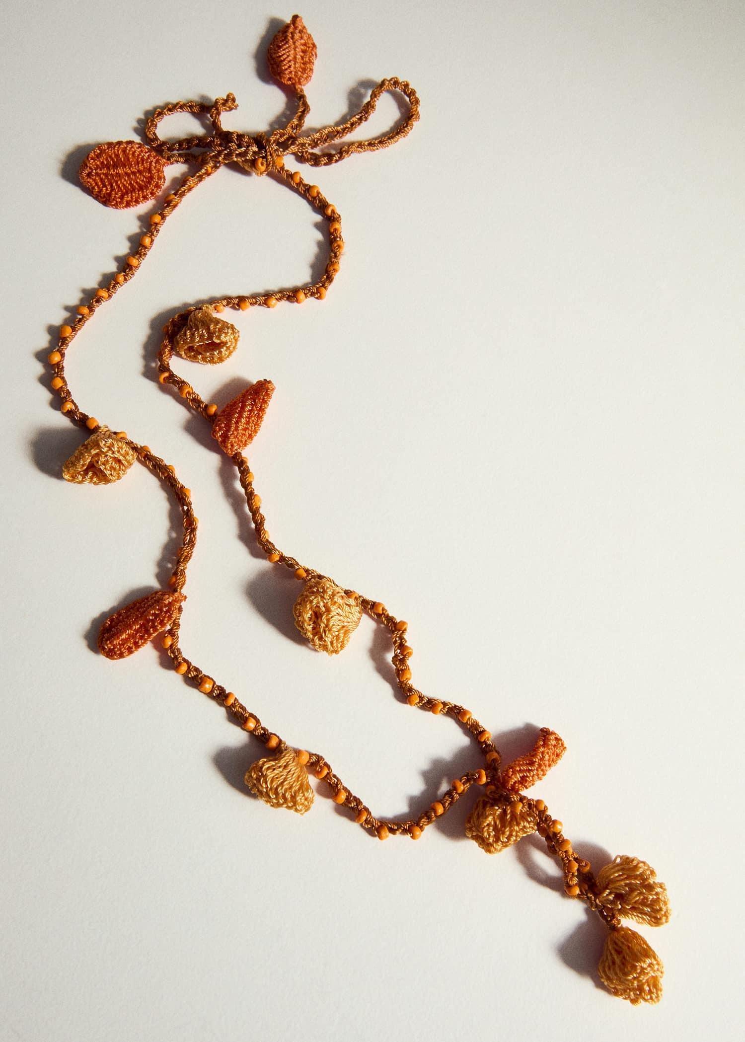 Orange Crochet Bead Necklace, Orange, large image number 1