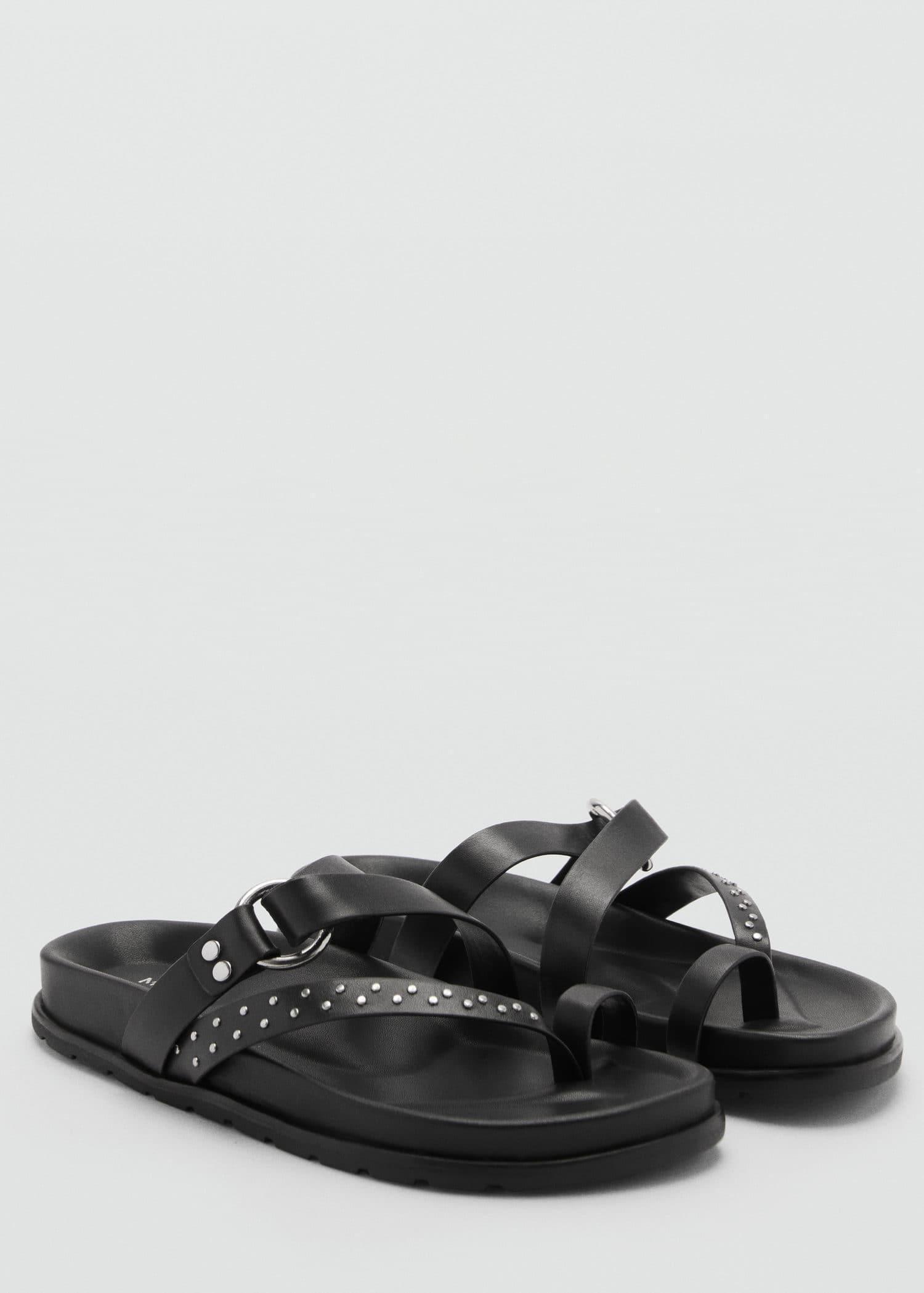 Black Leather Straps Sandals, , medium