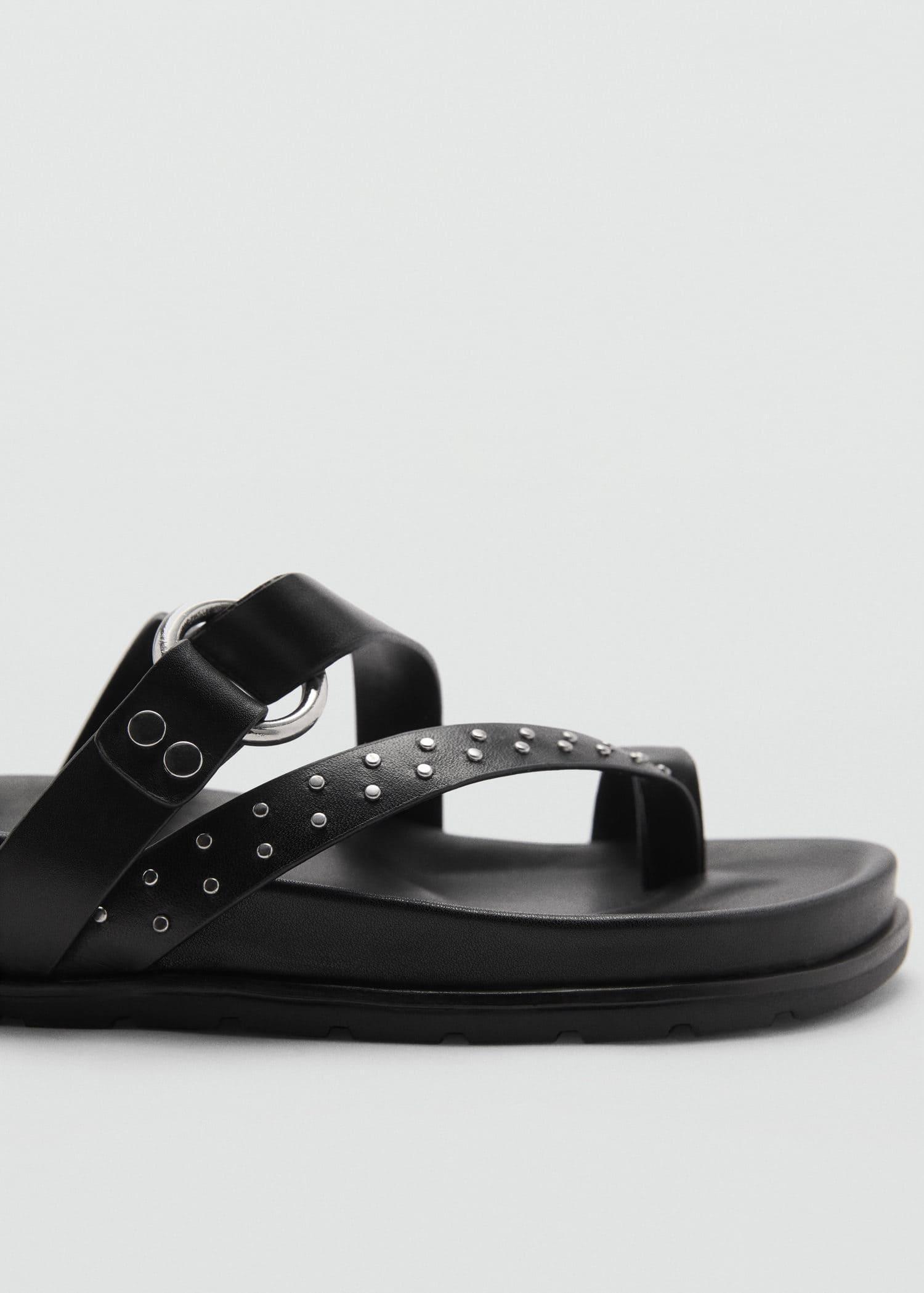 Black Leather Straps Sandals, , large image number 1