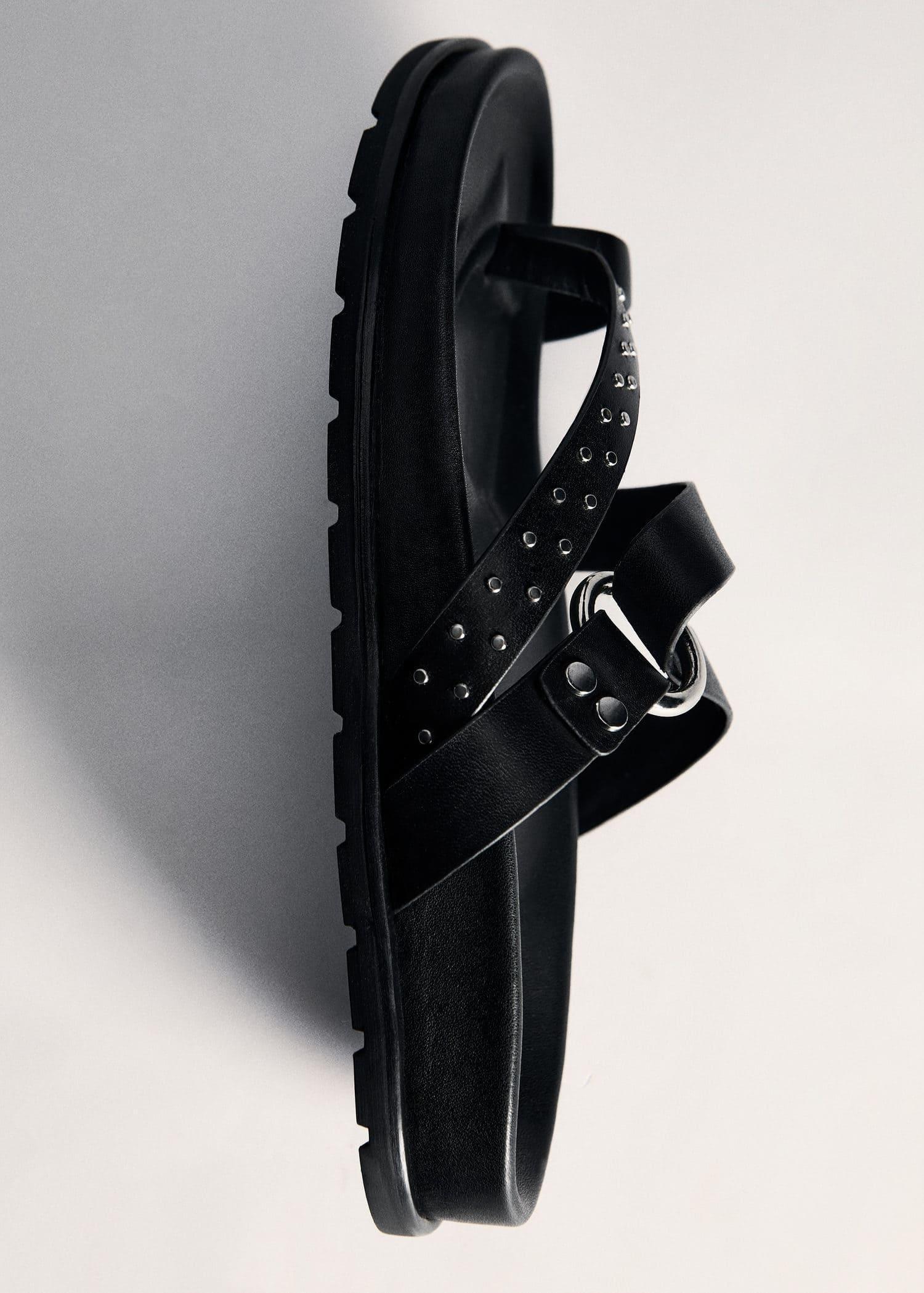 Black Leather Straps Sandals, , large image number 2