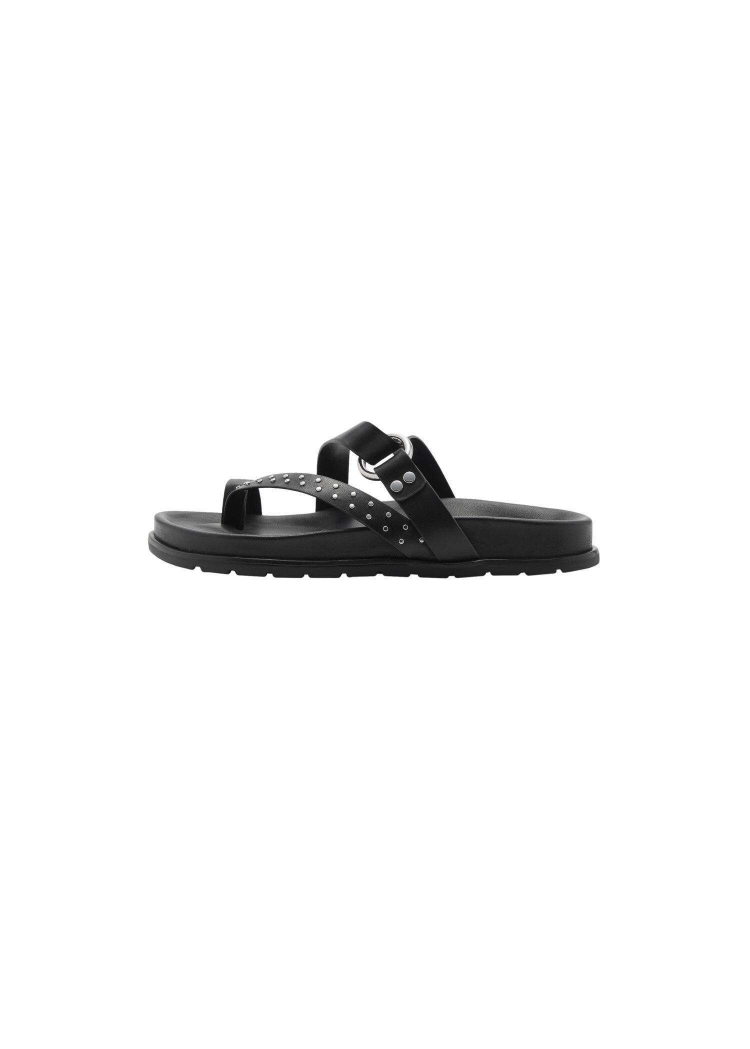 Black Leather Straps Sandals, , large image number 3