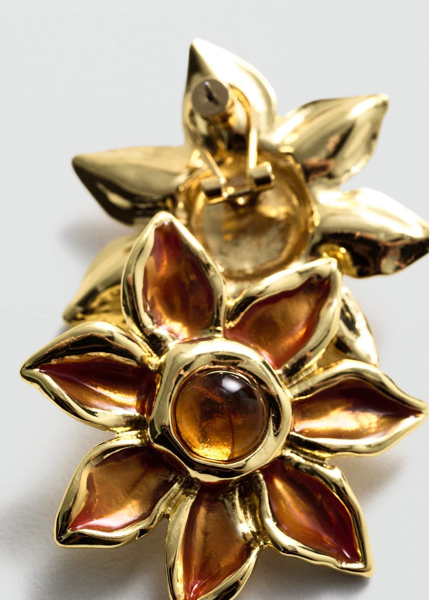 Orange Maxi Flower Earrings, Orange, large image number 1