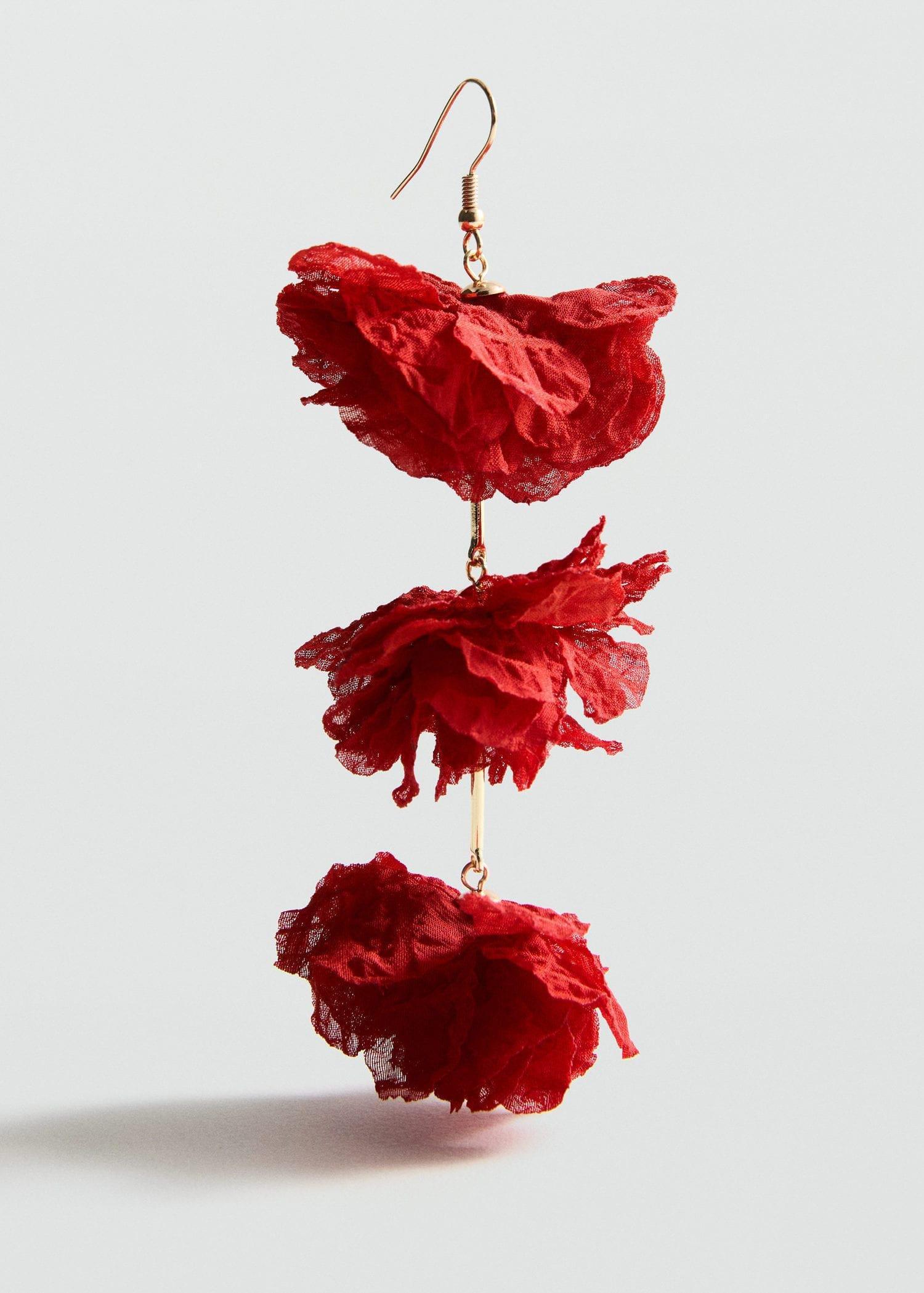 Red Flower Pendant Earrings, Red, large image number 0