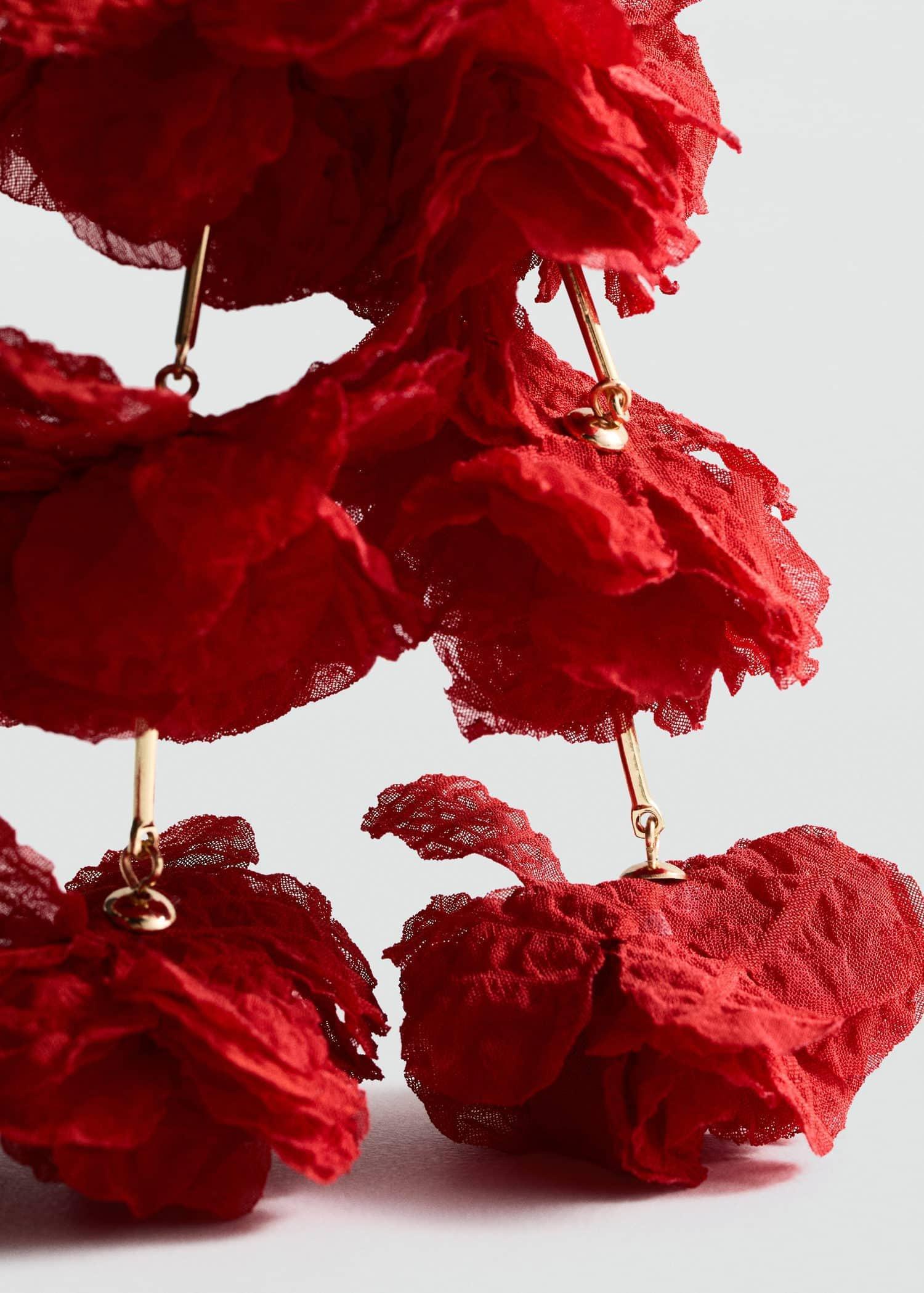 Red Flower Pendant Earrings, Red, large image number 1