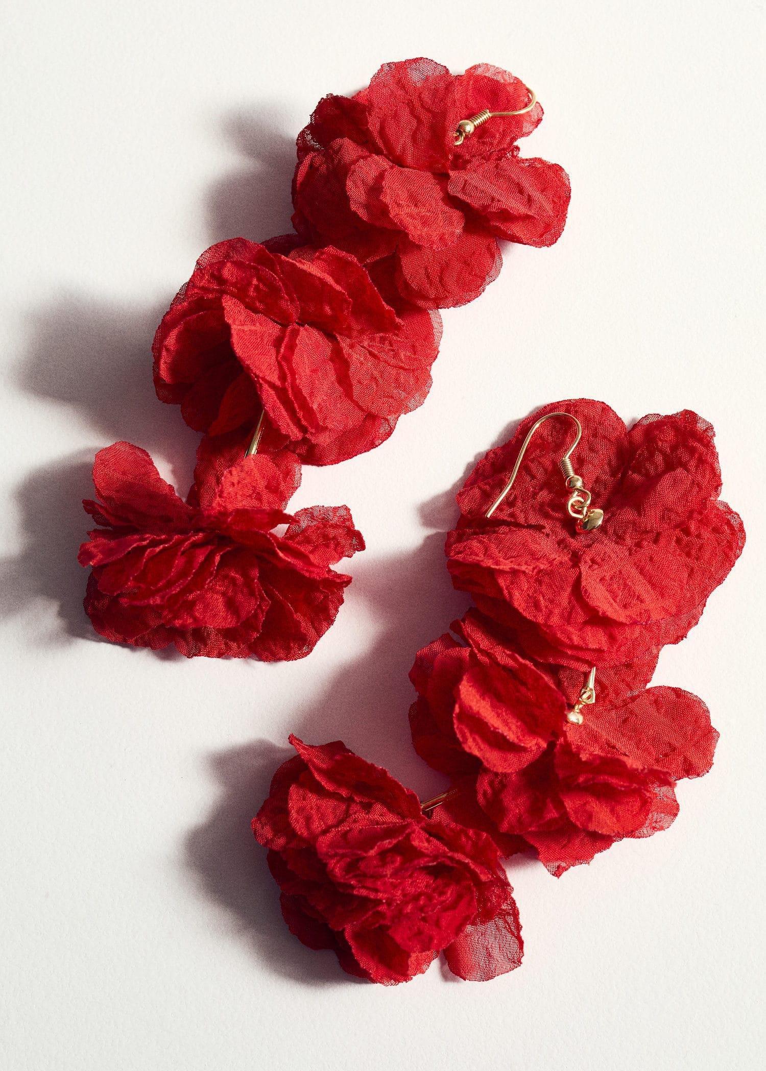 Red Flower Pendant Earrings, Red, large image number 2