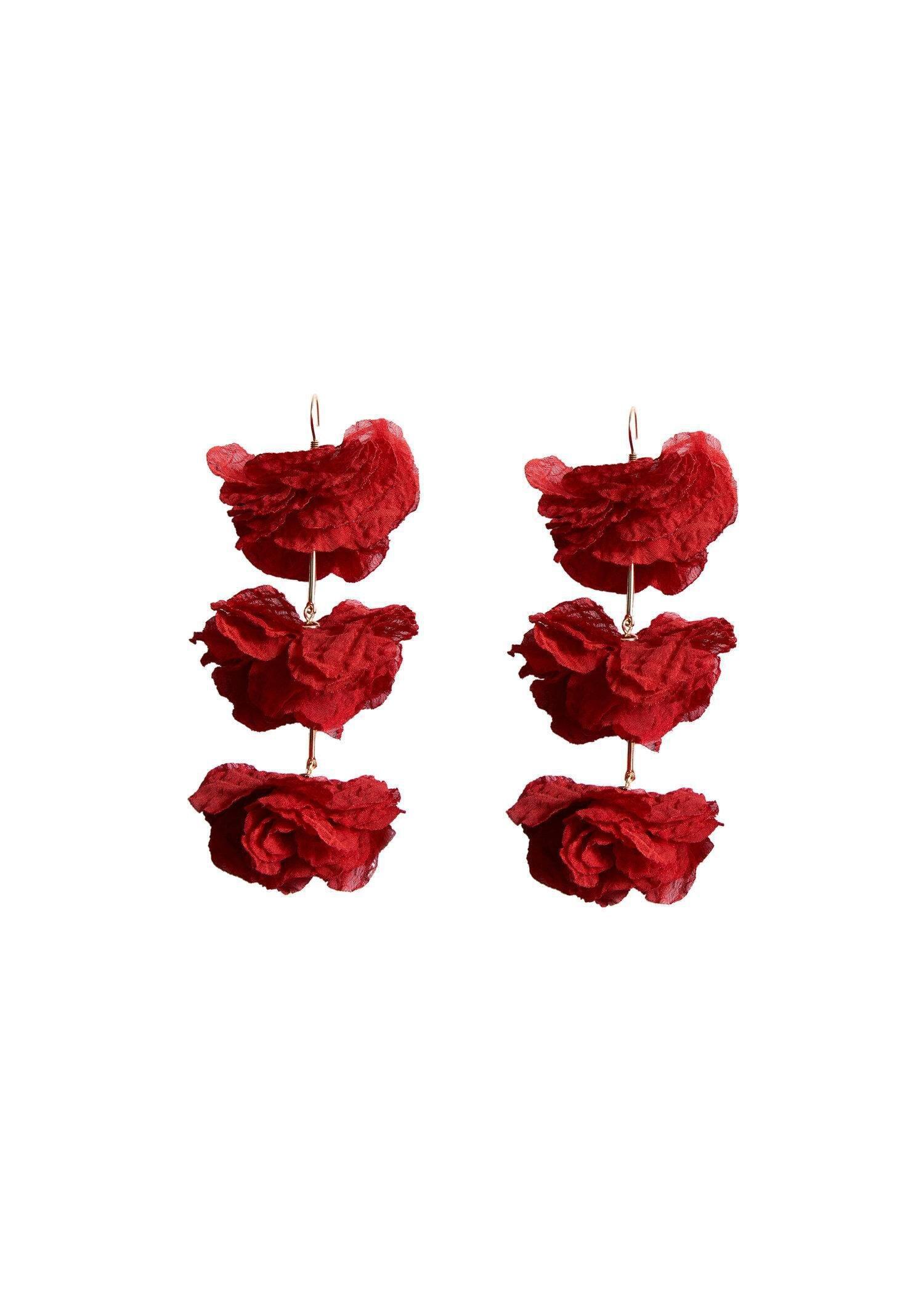 Red Flower Pendant Earrings, Red, large image number 3