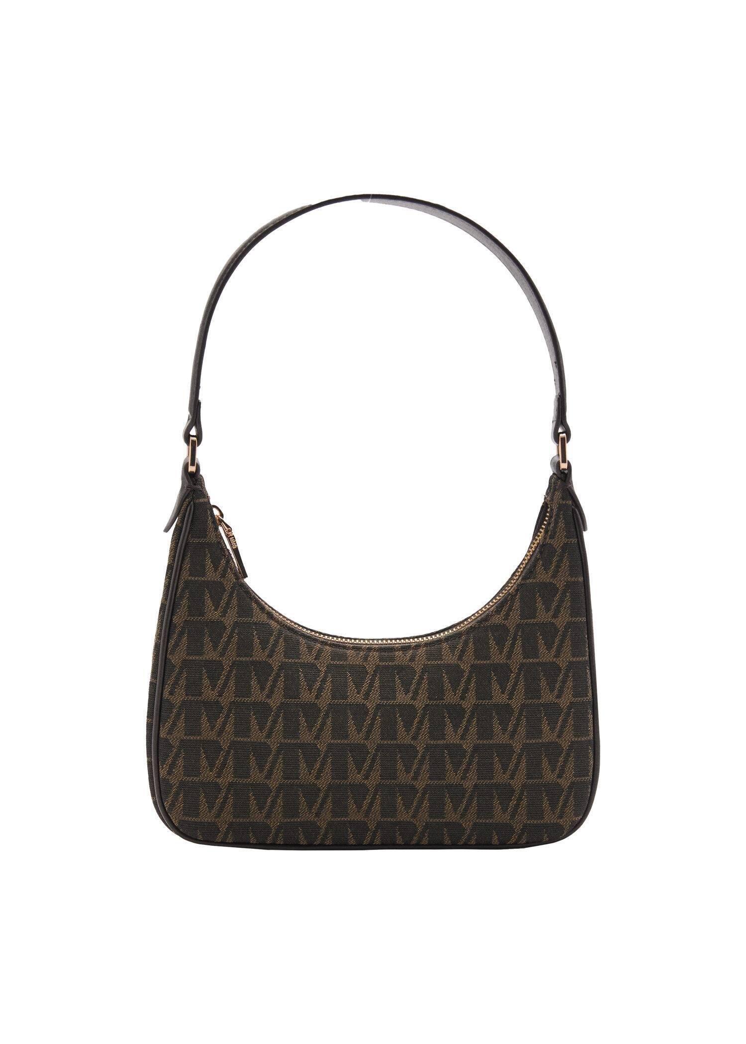 Brown Jacquard Shoulder Bag, Dark Brown, large image number 3