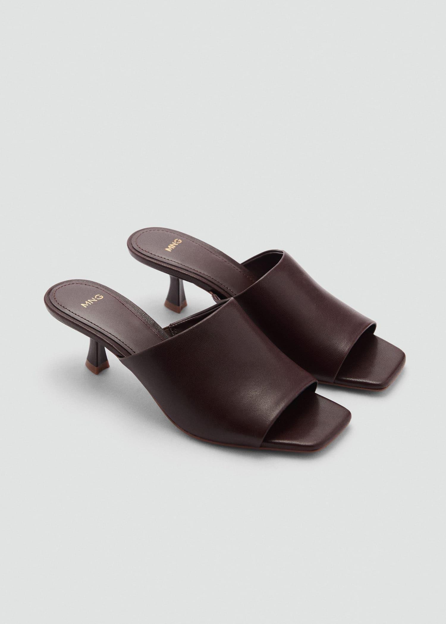 Brown Kitten-Heel Leather Sandal, Dark Brown, large