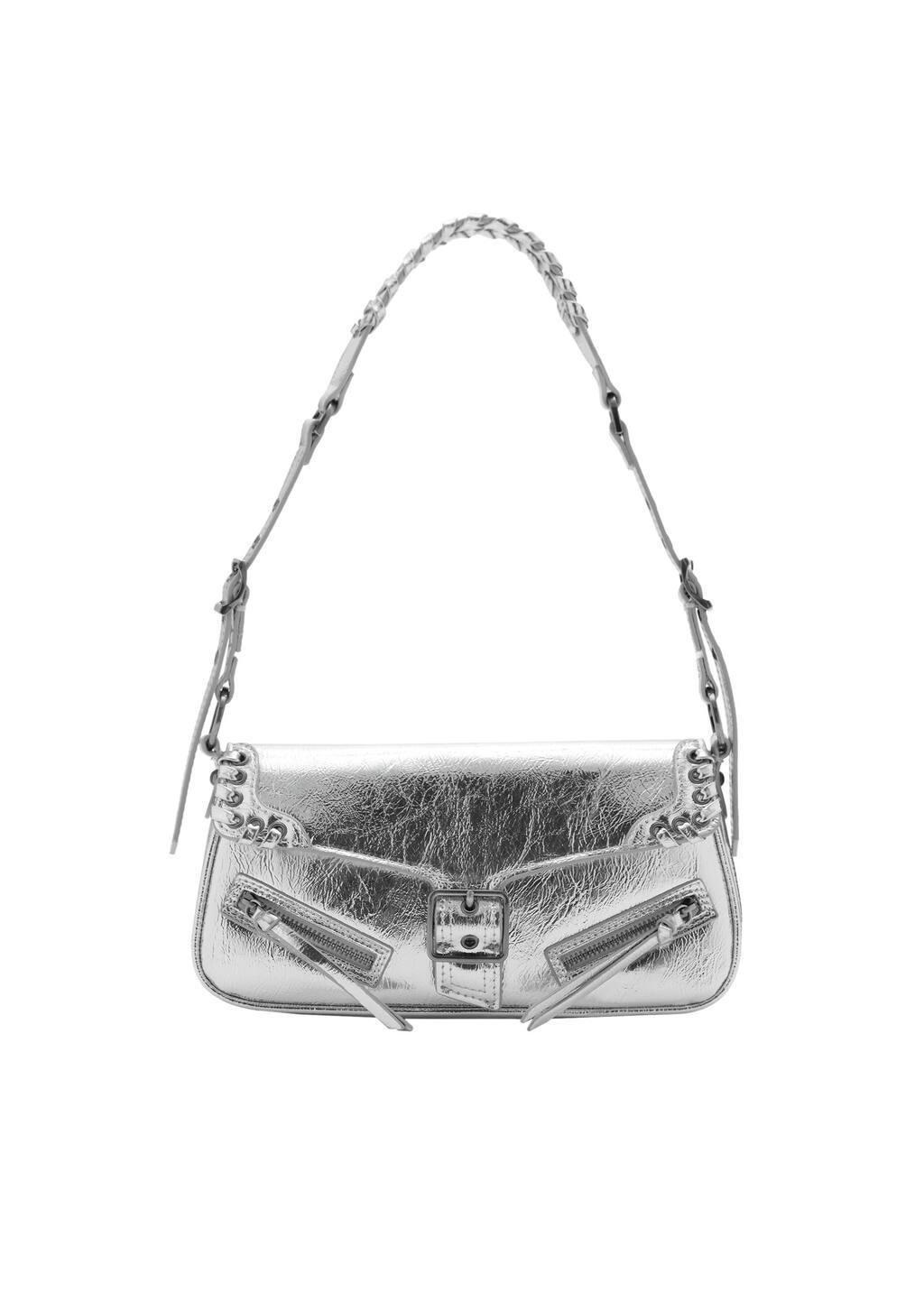Silver Shoulder Bag With Buckle, Silver, large image number 1