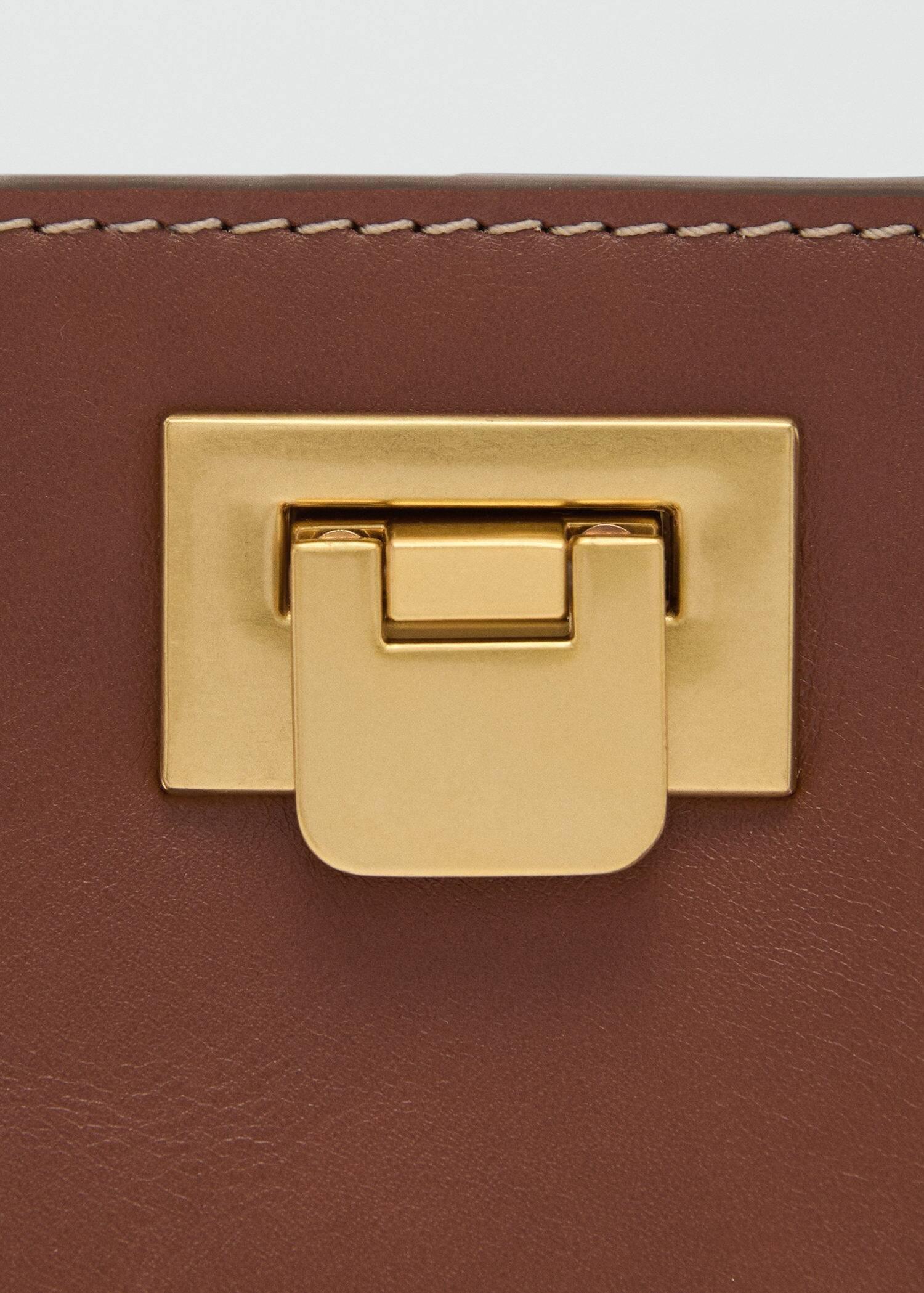 Brown Metallic Detail Mini Shopper Bag, Medium Brown, large image number 2