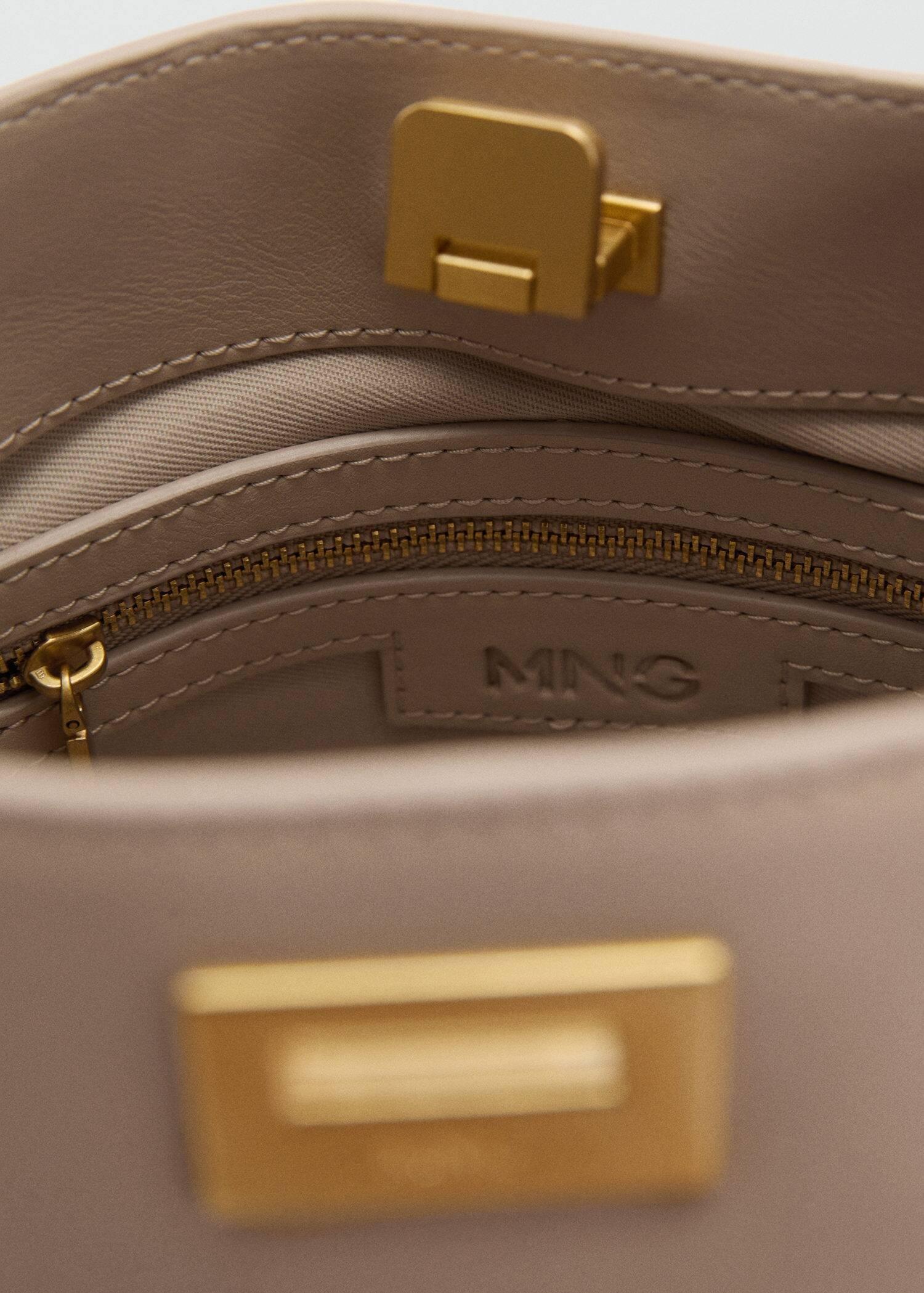Brown Metallic Detail Mini Shopper Bag, Light Pastel Brown, large image number 5