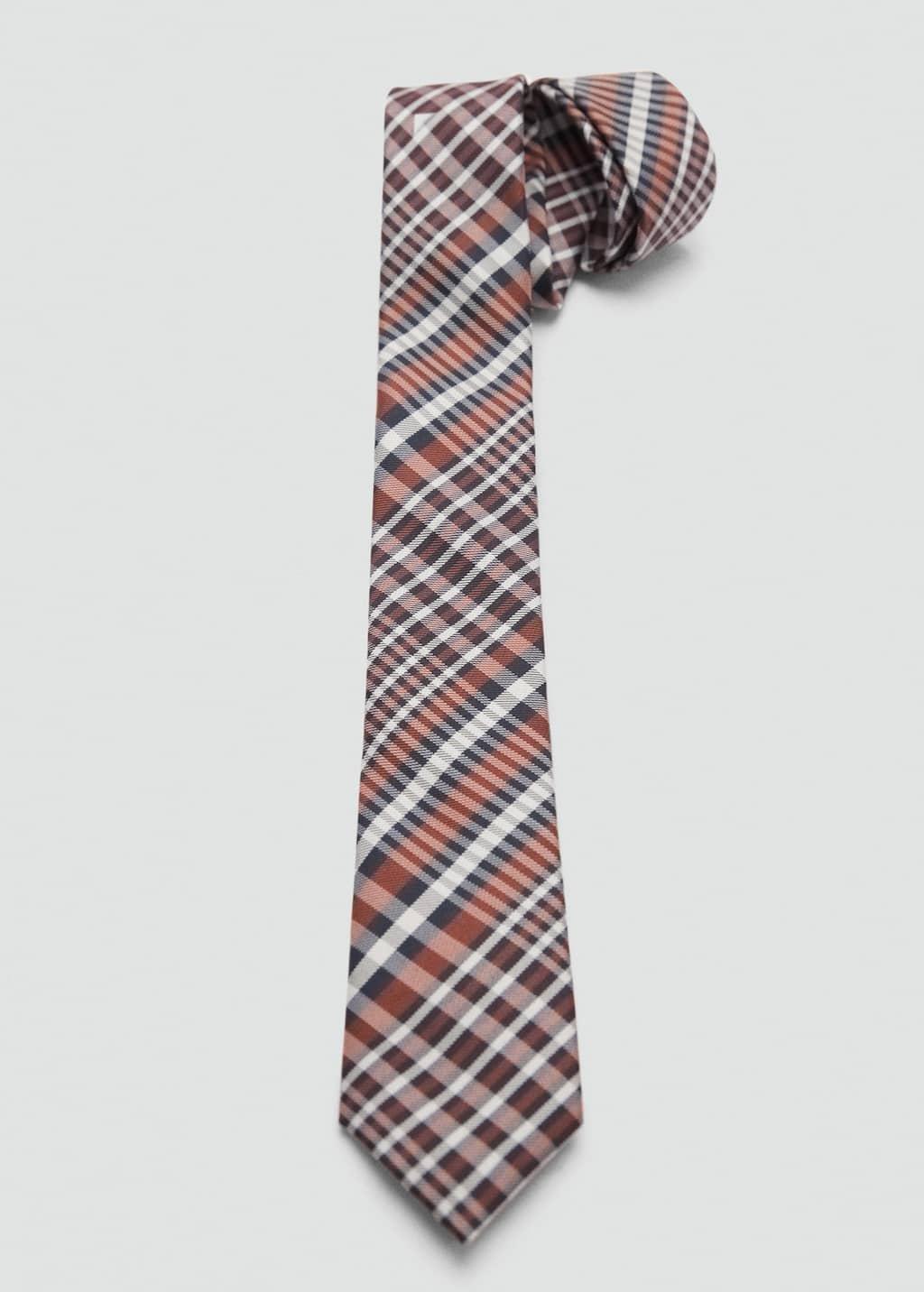 Brown Narrow Check Tie, Brown, large image number 0