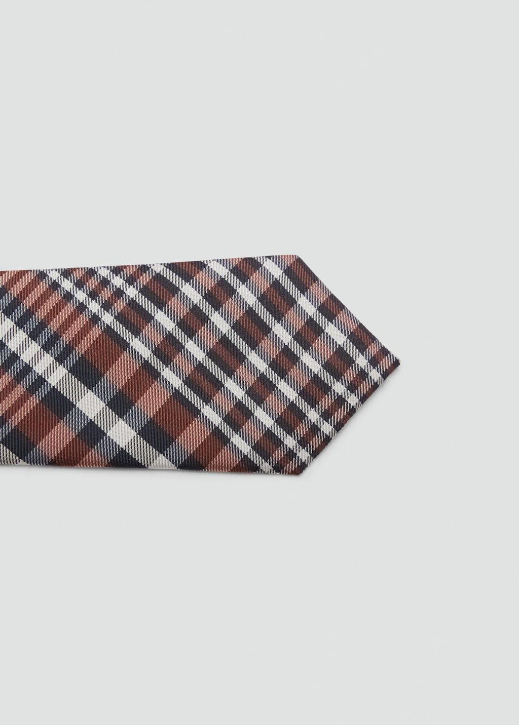 Brown Narrow Check Tie, Brown, large image number 1