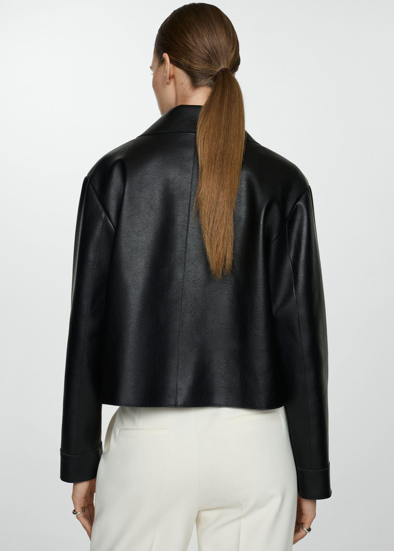 Black Faux Leather Jacket With Pockets, , large image number 7