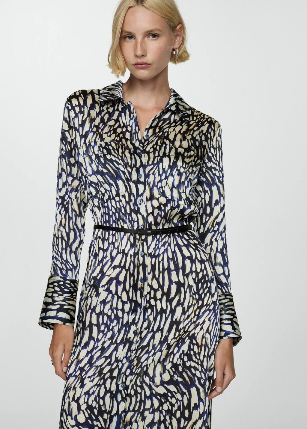 Mango Blue Printed Satin Dress | Azadea UAE