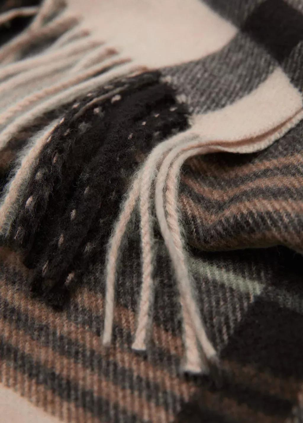 Brown Check Fringed Scarf, Brown, large image number 0