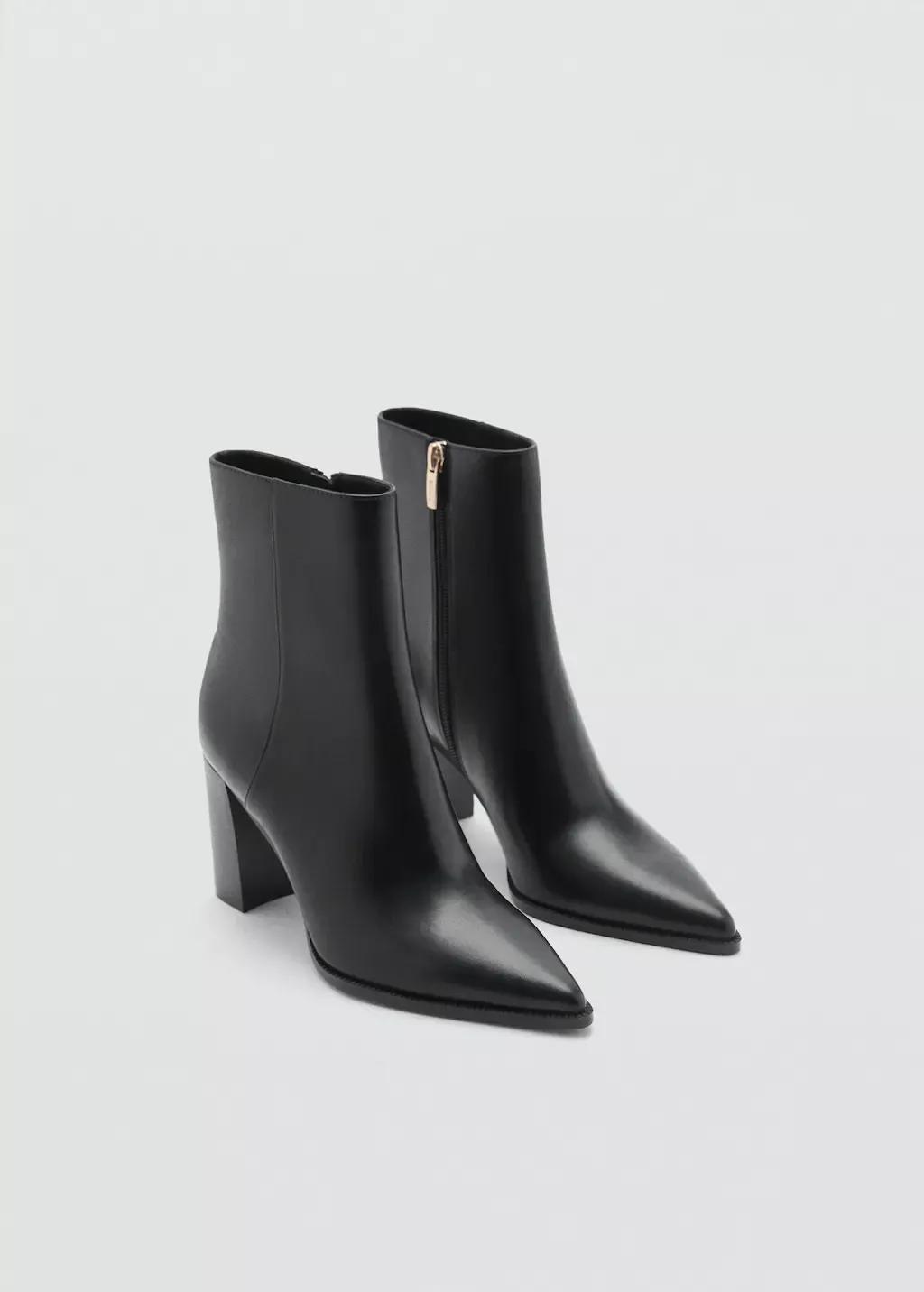 Black Pointed Heel Ankle Boot, , medium