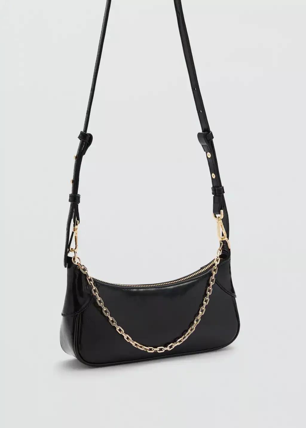 Black Double Strap Hand Bag, Black, large image number 0