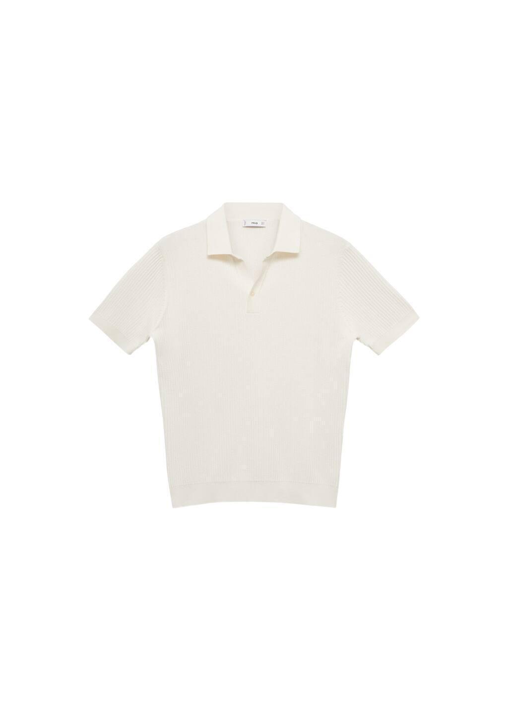 White Fine-Knit Ribbed Cotton Polo Shirt, , large image number 3