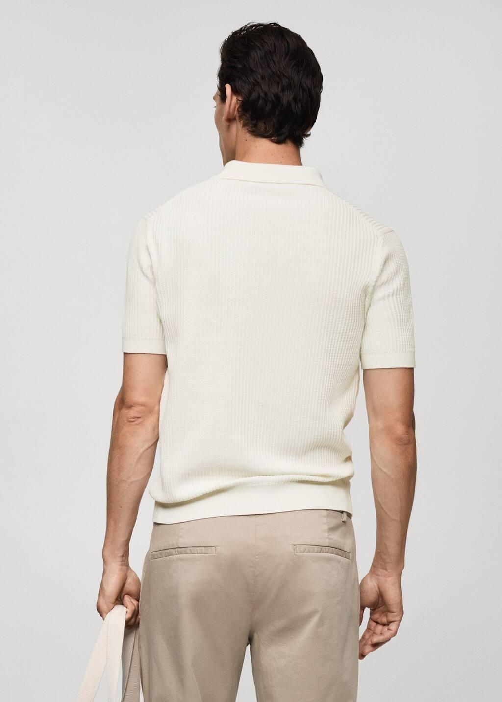 White Fine-Knit Ribbed Cotton Polo Shirt, , large image number 5