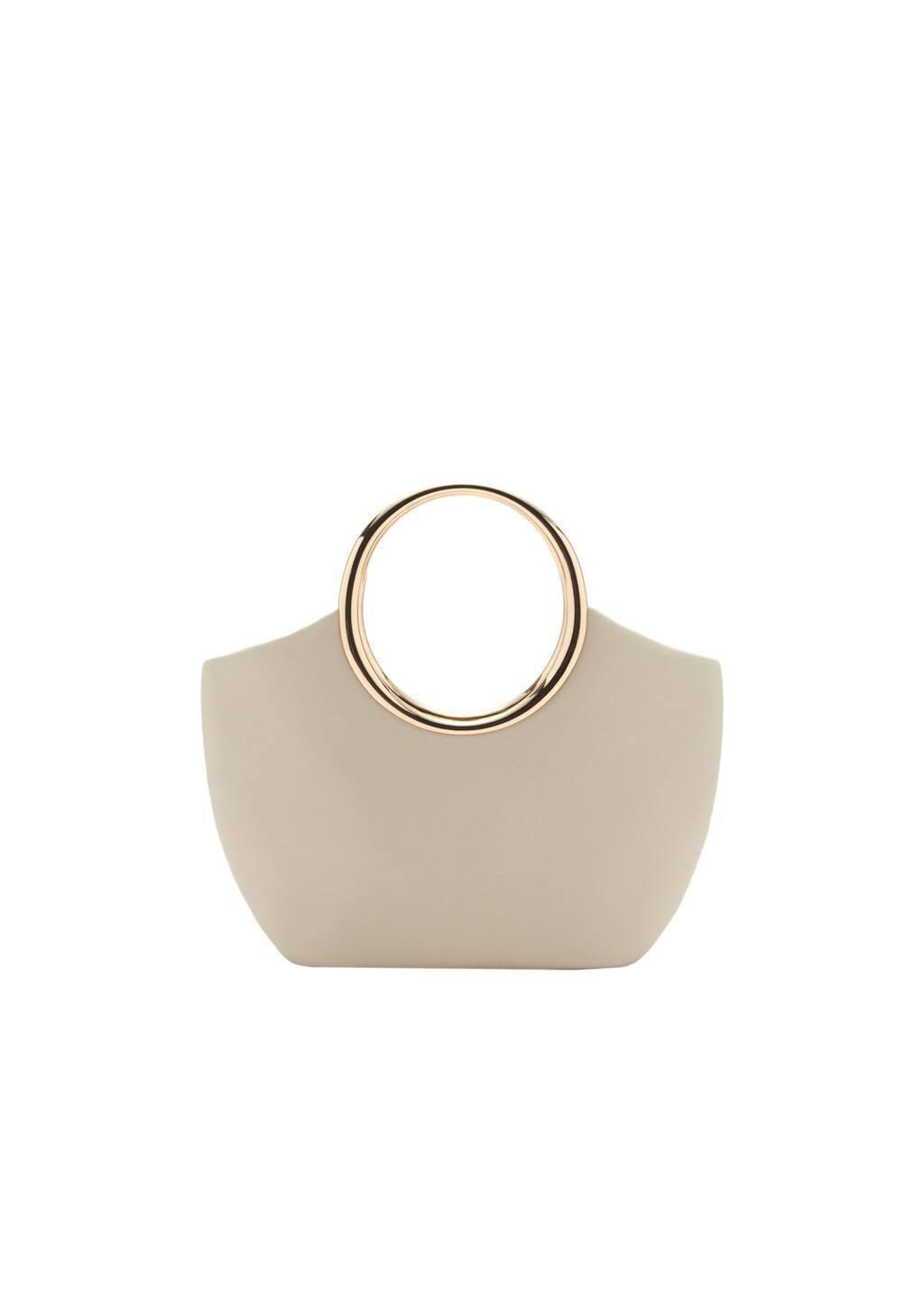 White Handbag With Metallic Details, Natural White, large image number 3
