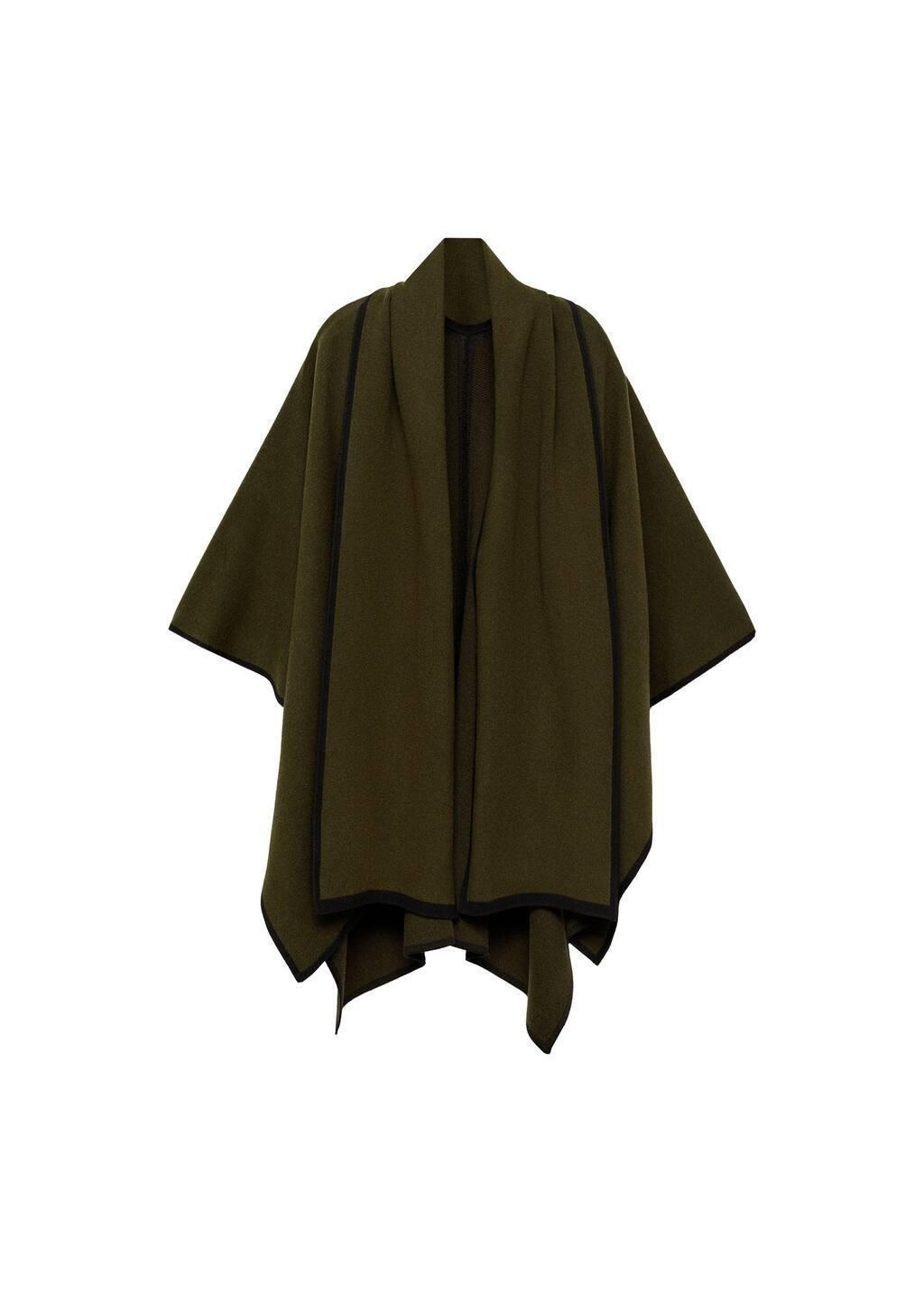 Khaki Contrast Trim Knit Cape, 0201_37, large image number 3