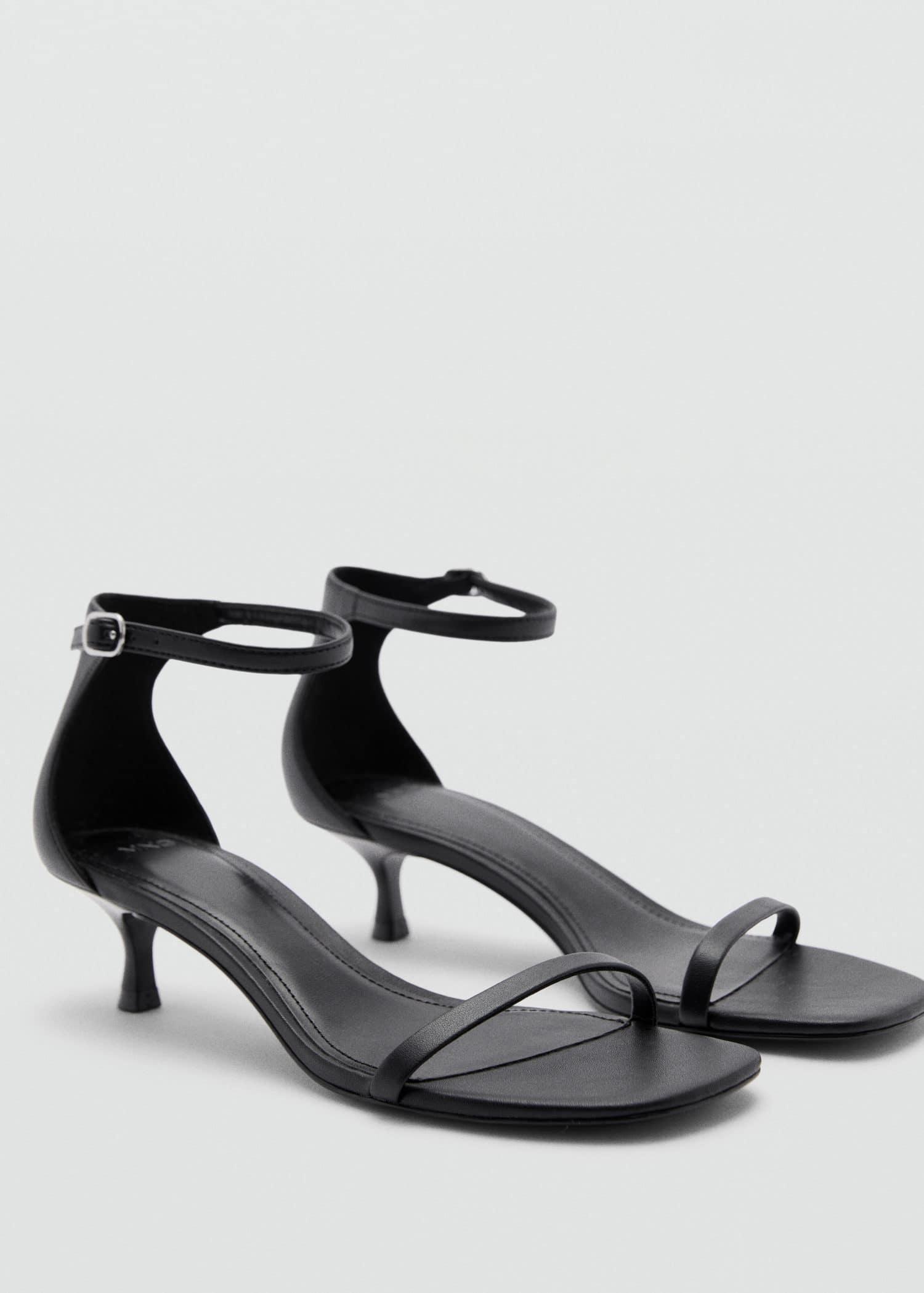 Black Strappy Heeled Sandals, Black, large