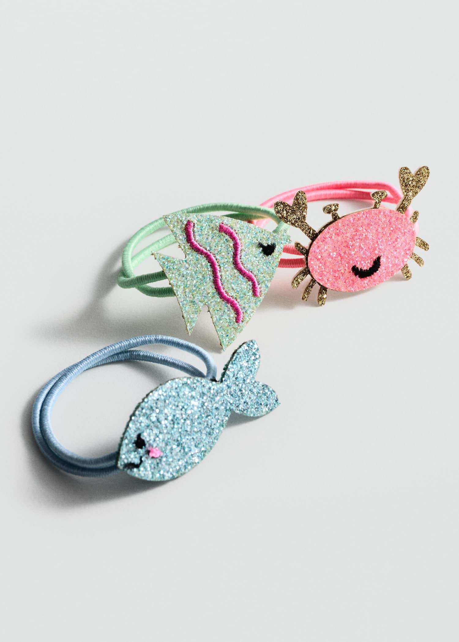 Pink Glitter Hair Tie , Set Of 3, Kids Girls, Pink, large image number 0
