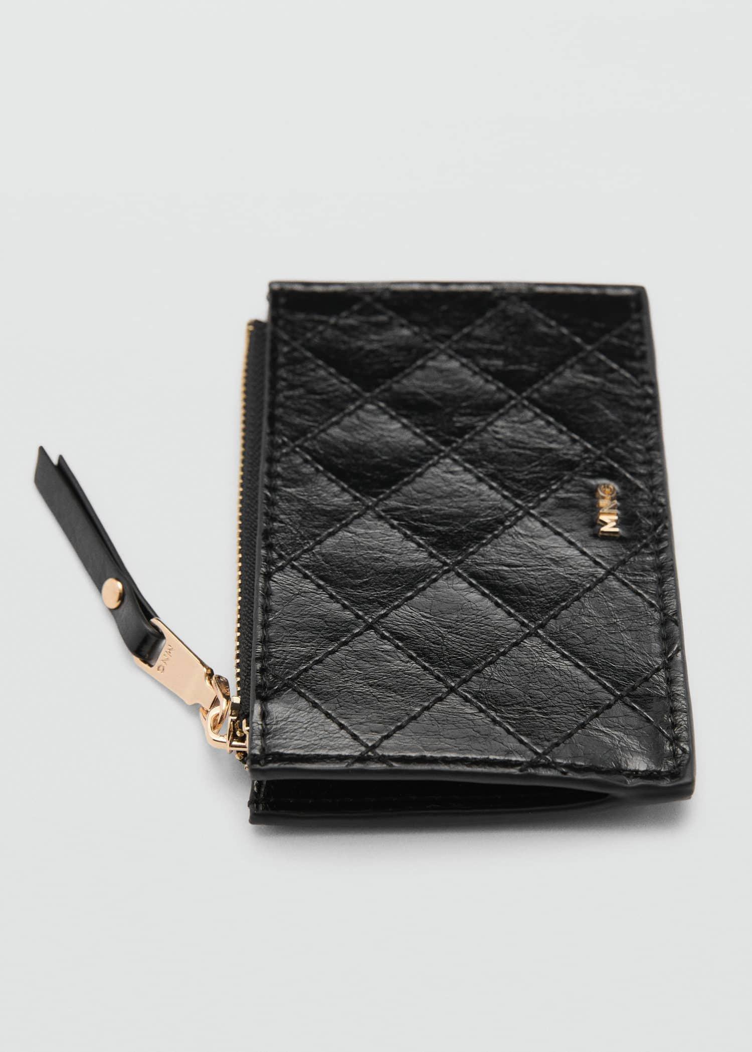 Black Card Holder With Decorative Stitching, Black, large image number 1