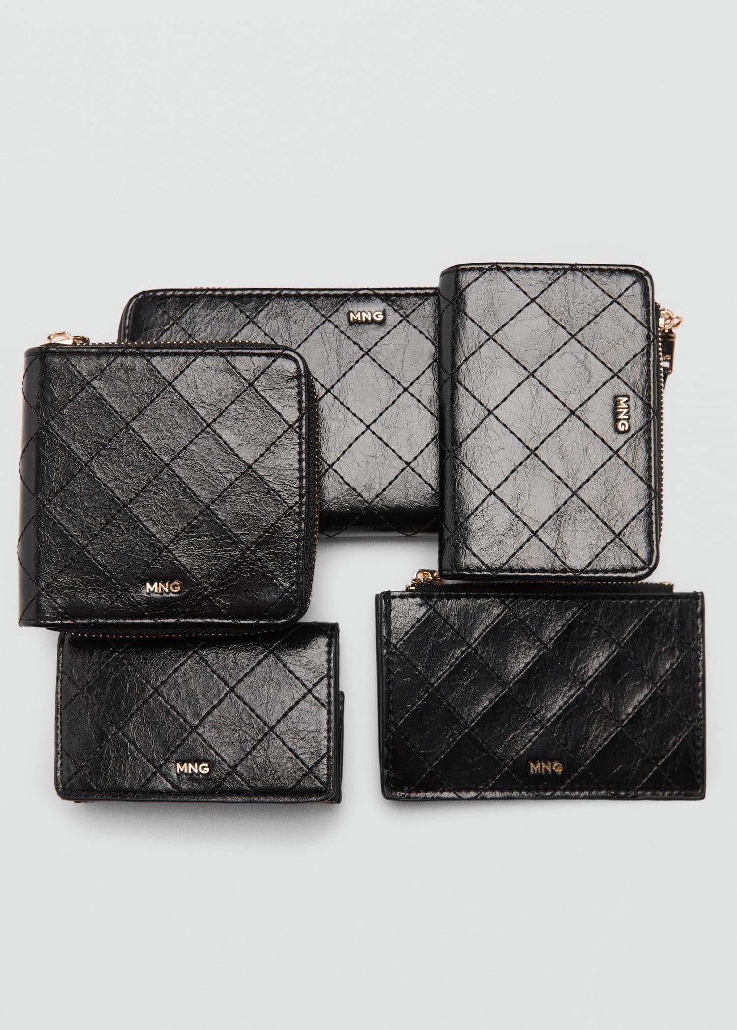 Black Card Holder With Decorative Stitching, Black, large image number 2