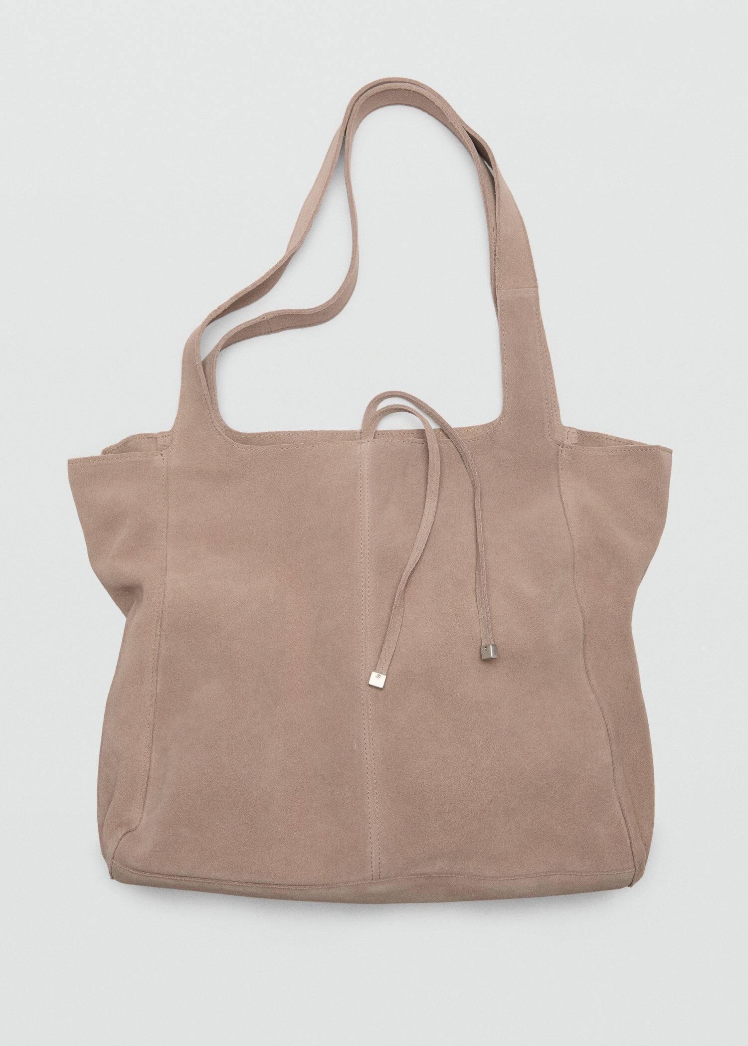Brown Leather Shopper Bag, Light Pastel Brown, large image number 5