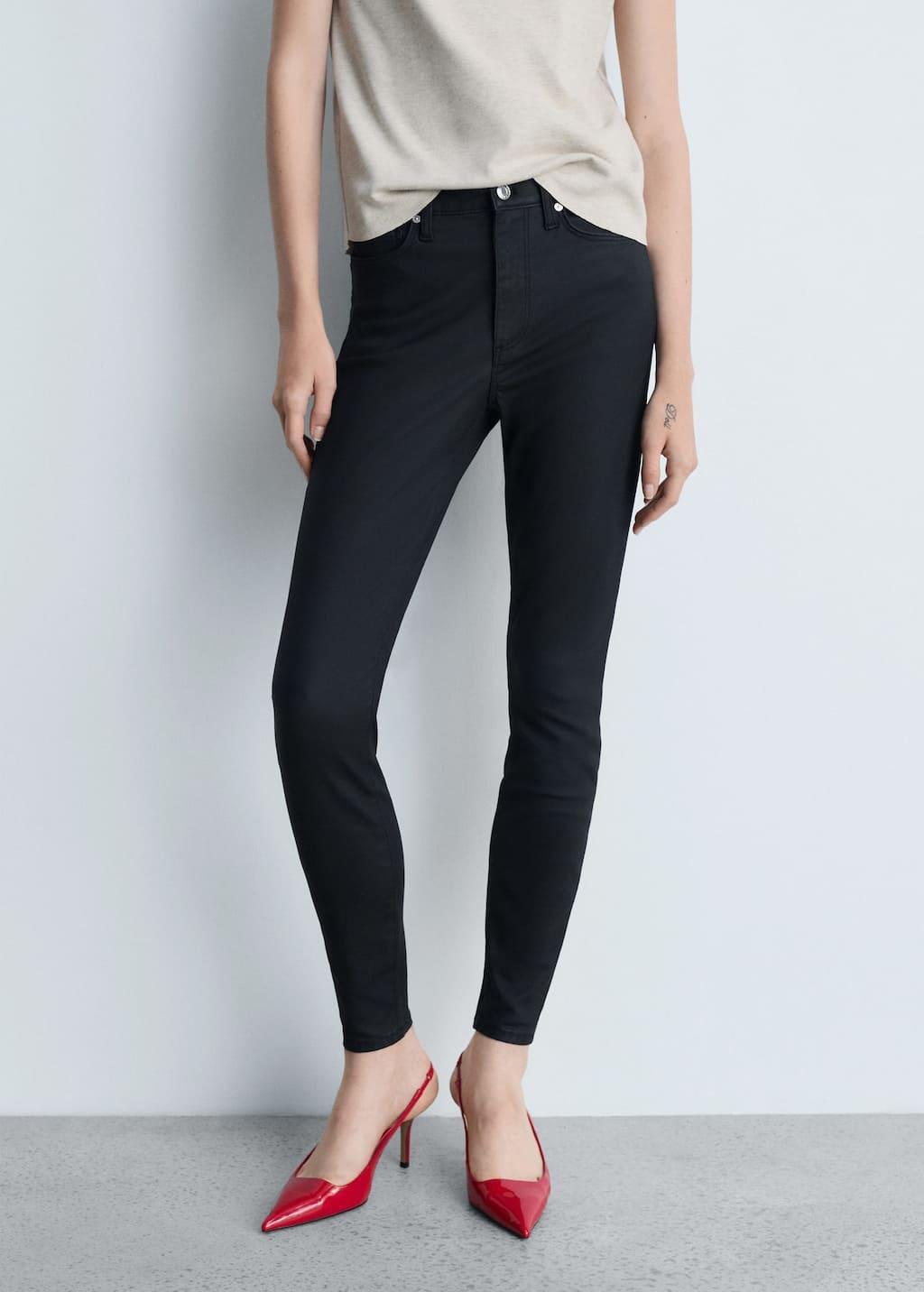 black Waxed mid-rise skinny jeans, , large image number 0
