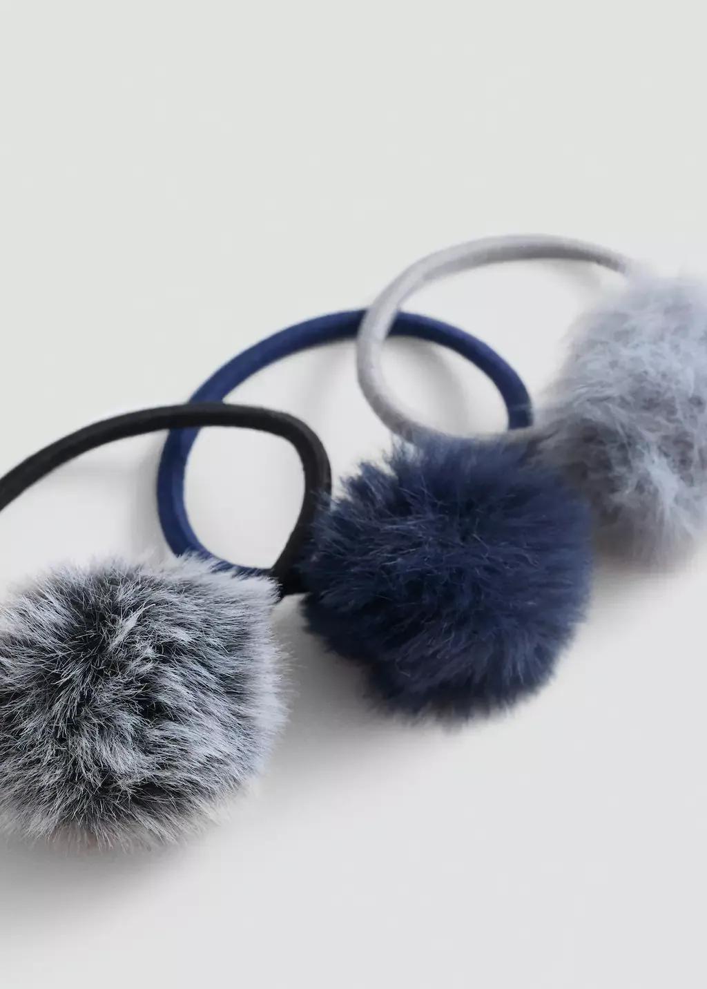 NAVY Pompom hair ties 3 pack, Kids Girl, Navy, large image number 0