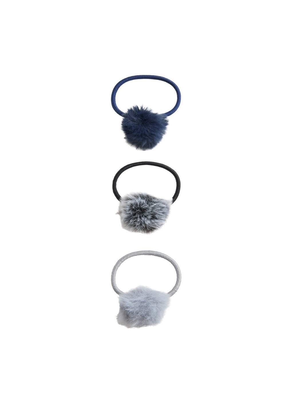 NAVY Pompom hair ties 3 pack, Kids Girl, Navy, large image number 1