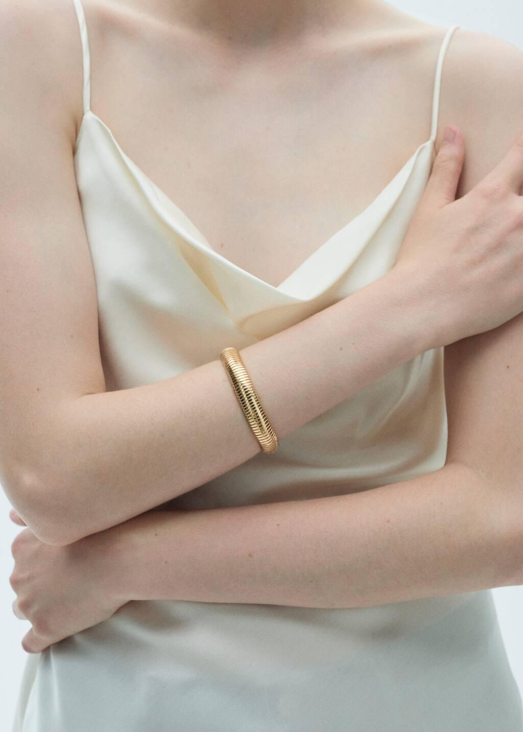 Gold Rigid Textured Bracelet, Gold, large image number 1