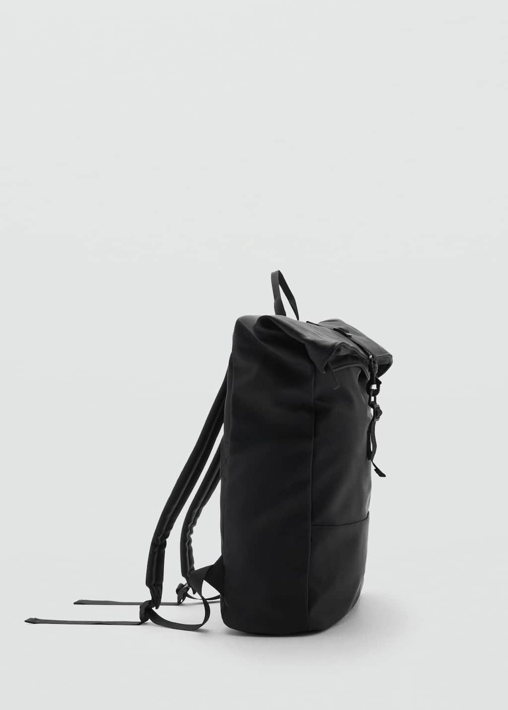 Black Rubberized Backpack With Flap Closure, Black, large image number 0