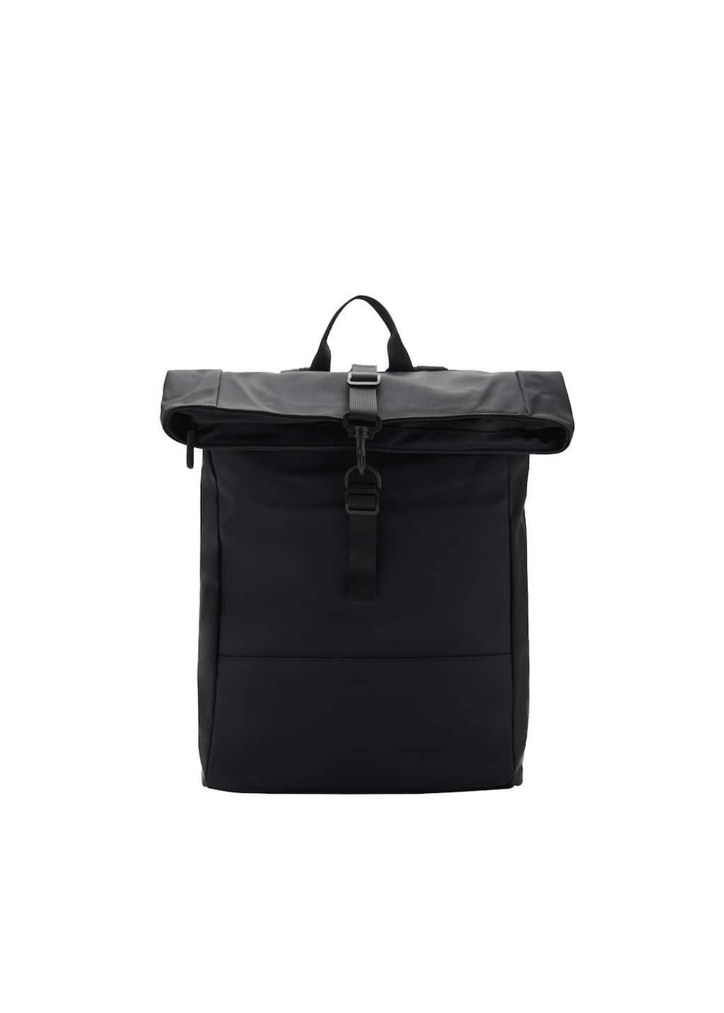 Black Rubberized Backpack With Flap Closure, Black, large image number 3