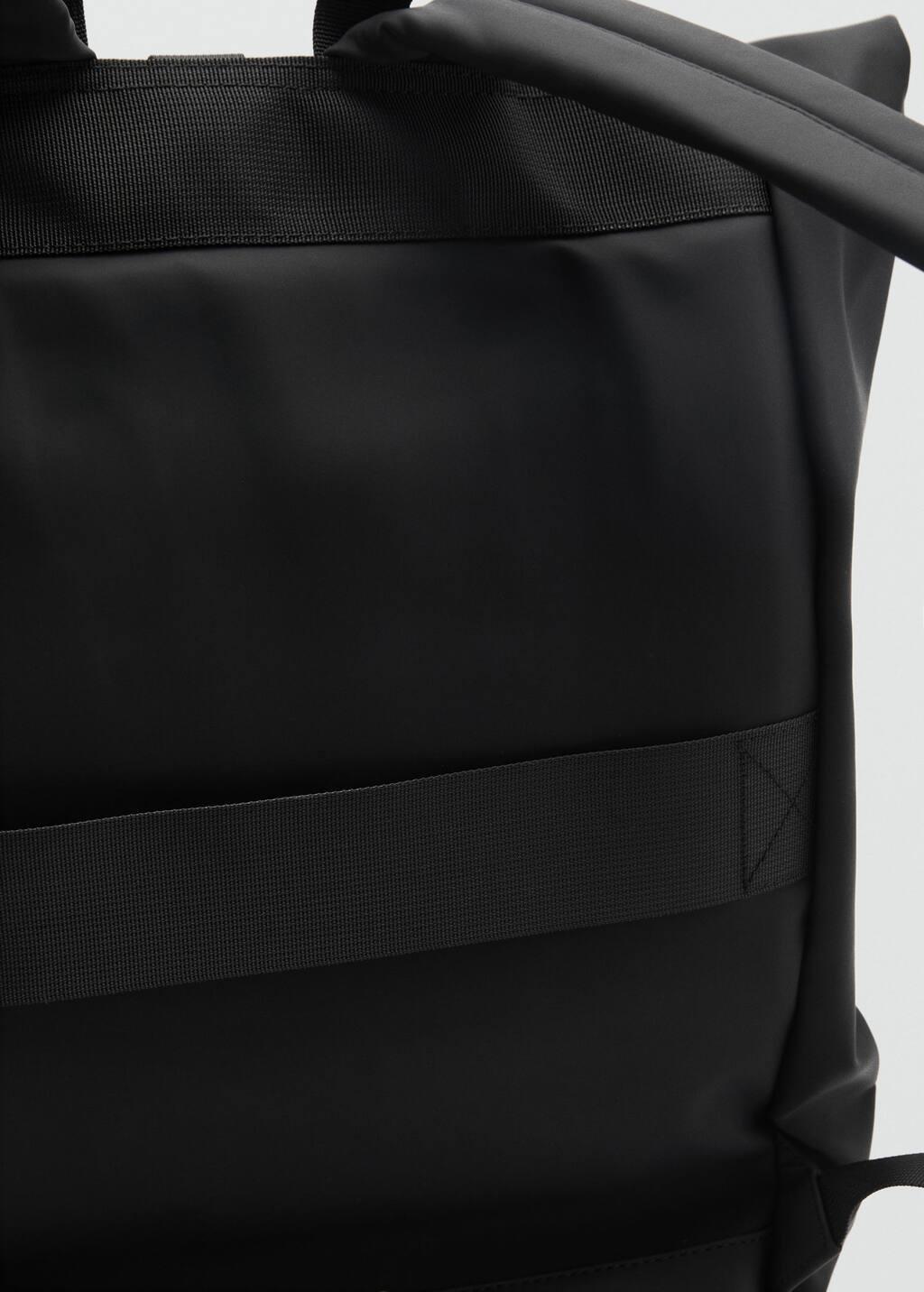 Black Rubberized Backpack With Flap Closure, Black, large image number 4