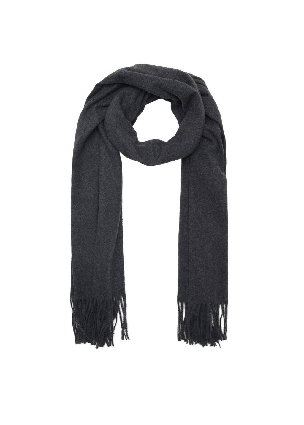 Grey Fringed Edge Scarf, Dark Grey, large image number 2