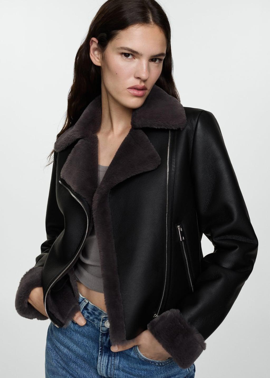 Black Faux Shearling-Lined Jacket, , large image number 0