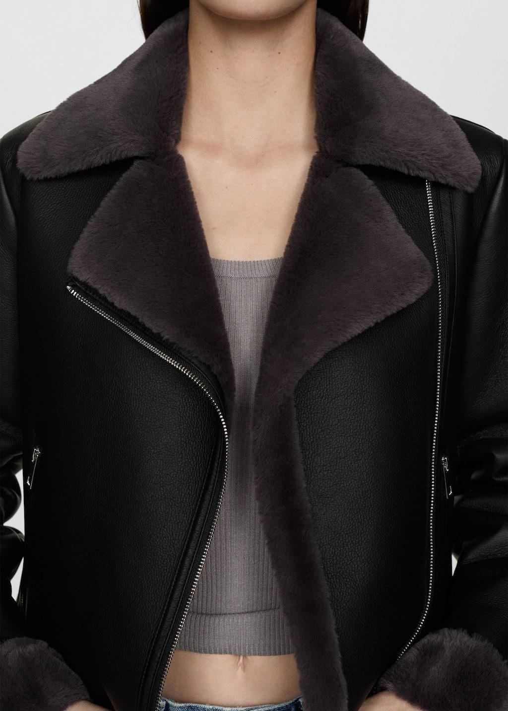 Black Faux Shearling-Lined Jacket, , large image number 1