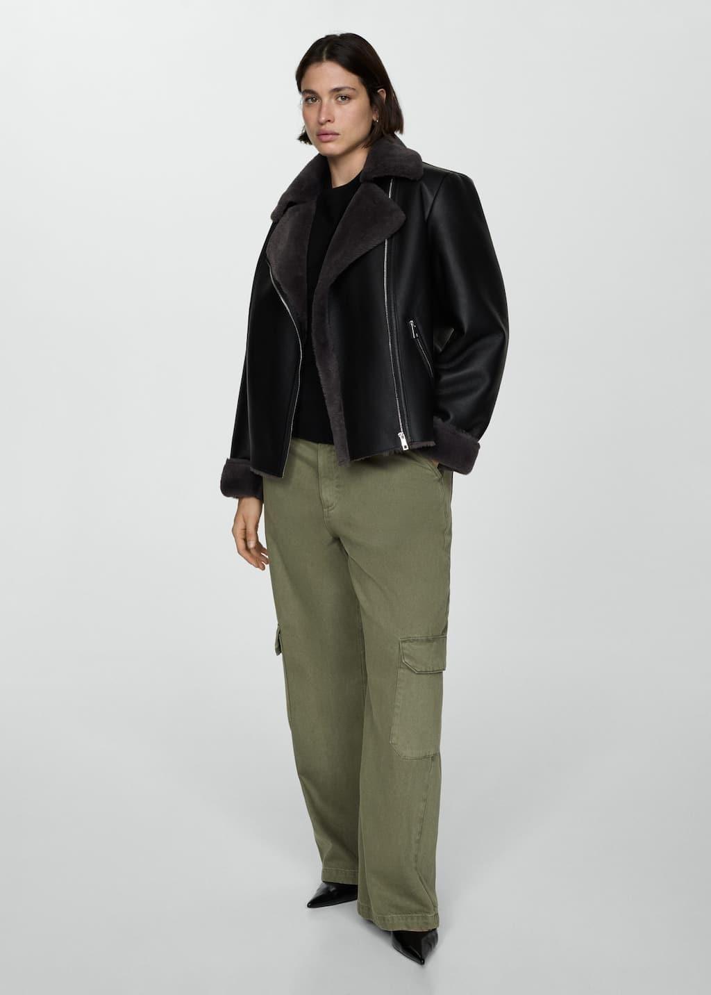 Black Faux Shearling-Lined Jacket, , large image number 2