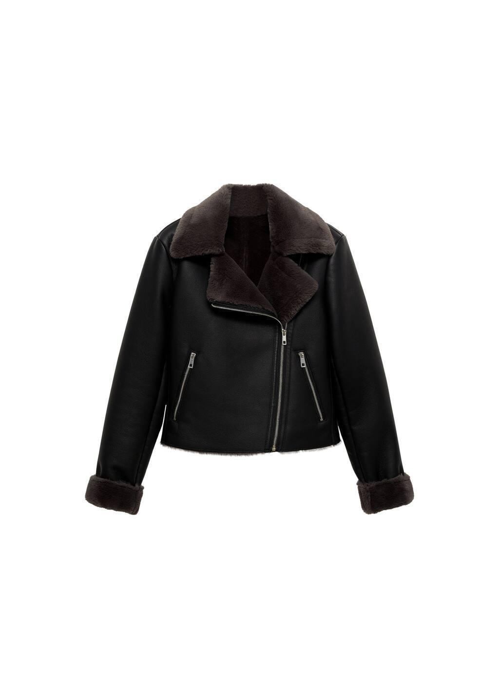Black Faux Shearling-Lined Jacket, , large image number 3