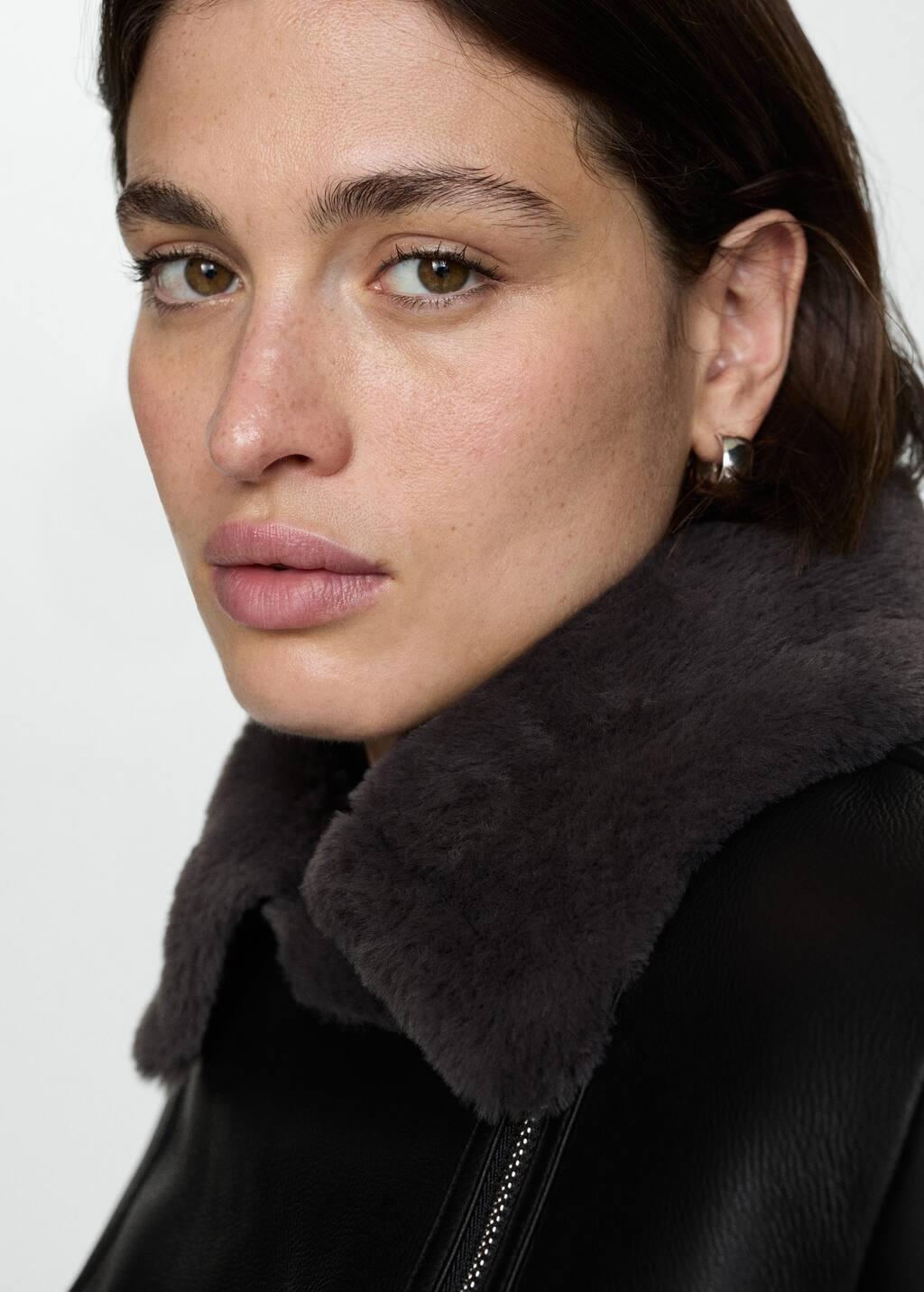 Black Faux Shearling-Lined Jacket, , large image number 4