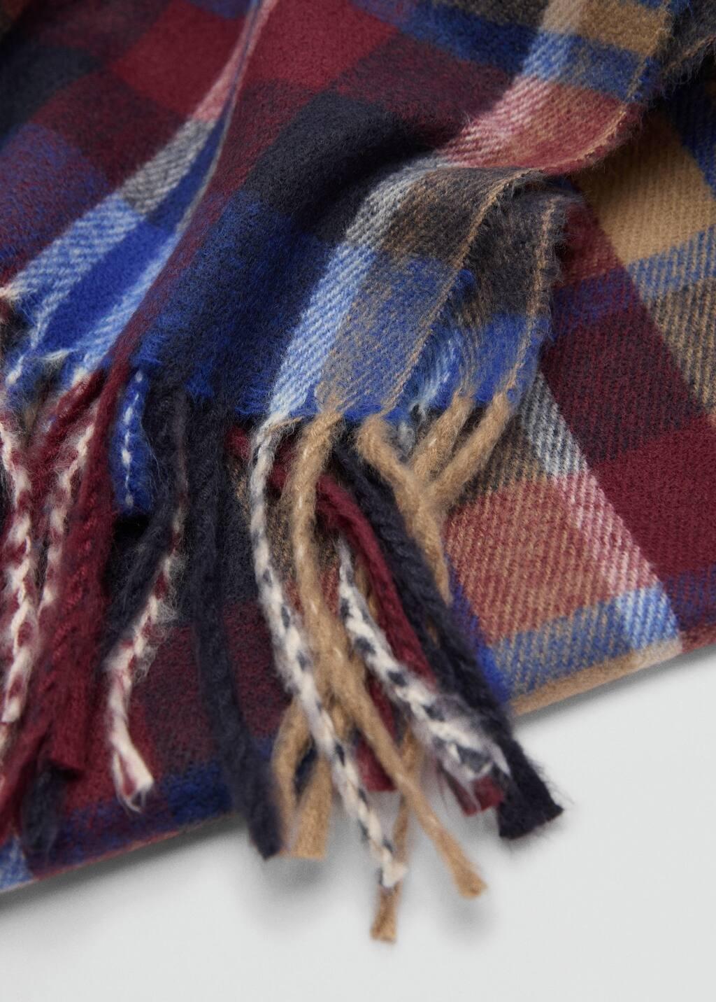 Blue Check Scarf With Fringed Ends, Medium Blue, large image number 0